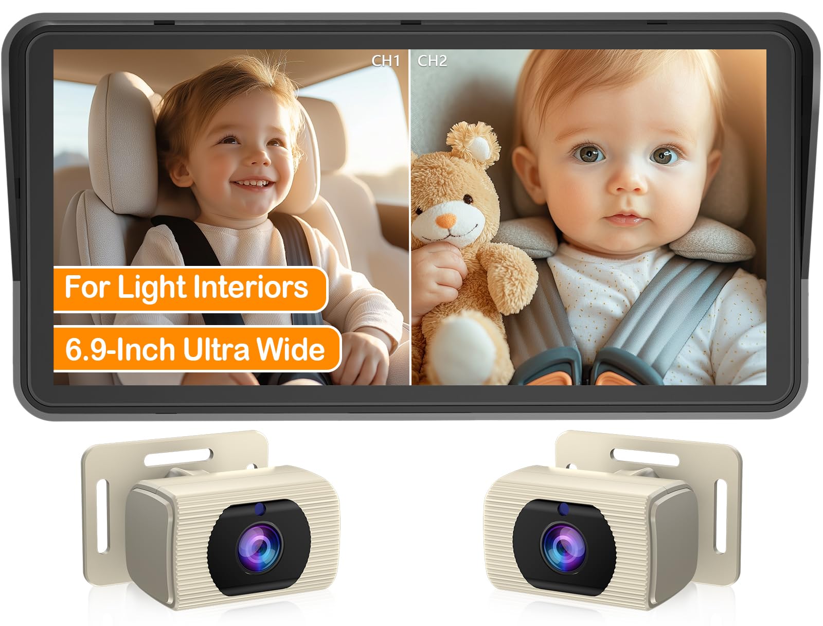 Foto 1 | Cámara De Coche Para Bebés Yakry 2-kids Con Pantalla Dividida Hd 1080p De 6,9 Pulgadas - Venta Internacional.
