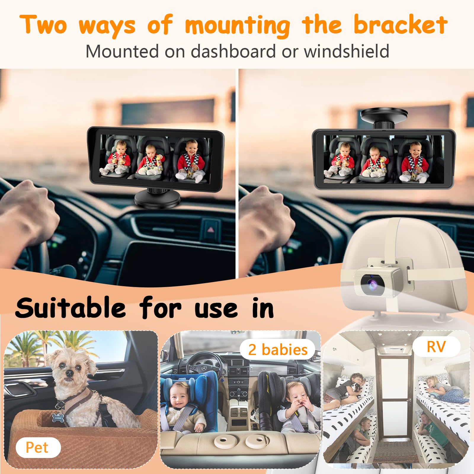 Foto 7 | Cámara De Coche Para Bebés Yakry 2-kids Con Pantalla Dividida Hd 1080p De 6,9 Pulgadas - Venta Internacional.