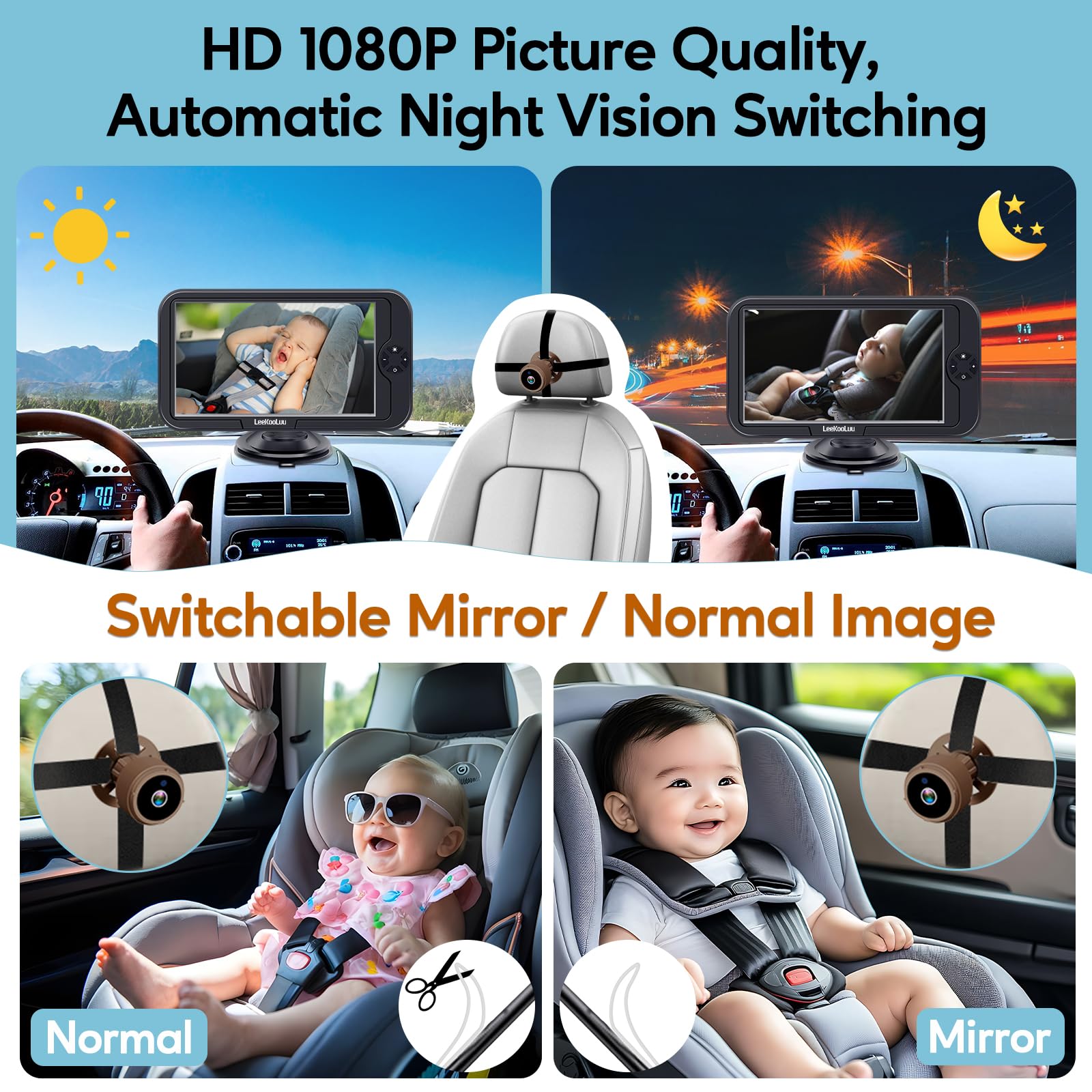 Foto 5 pulgar | Cámara De Coche Para Bebé Leekooluu 1080p Hd Crystal Night Vision - Venta Internacional.