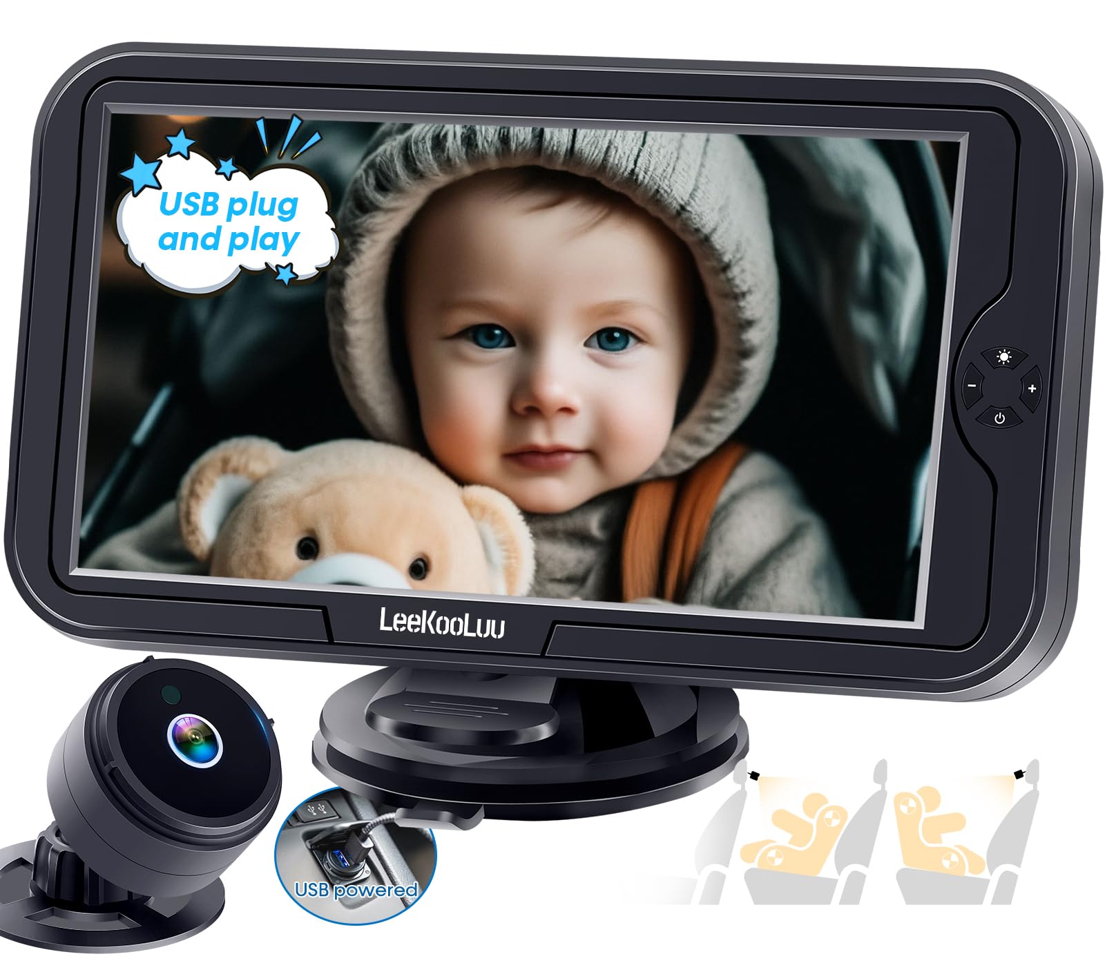 Foto 2 pulgar | Cámara De Coche Para Bebés Leekooluu Hd 1080p Con Visión Nocturna Y Rotación De 360° - Venta Internacional.