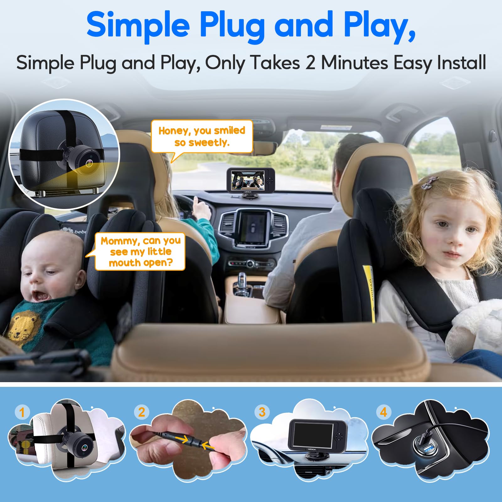 Foto 3 pulgar | Cámara De Coche Para Bebés Leekooluu Hd 1080p Con Visión Nocturna Y Rotación De 360° - Venta Internacional.