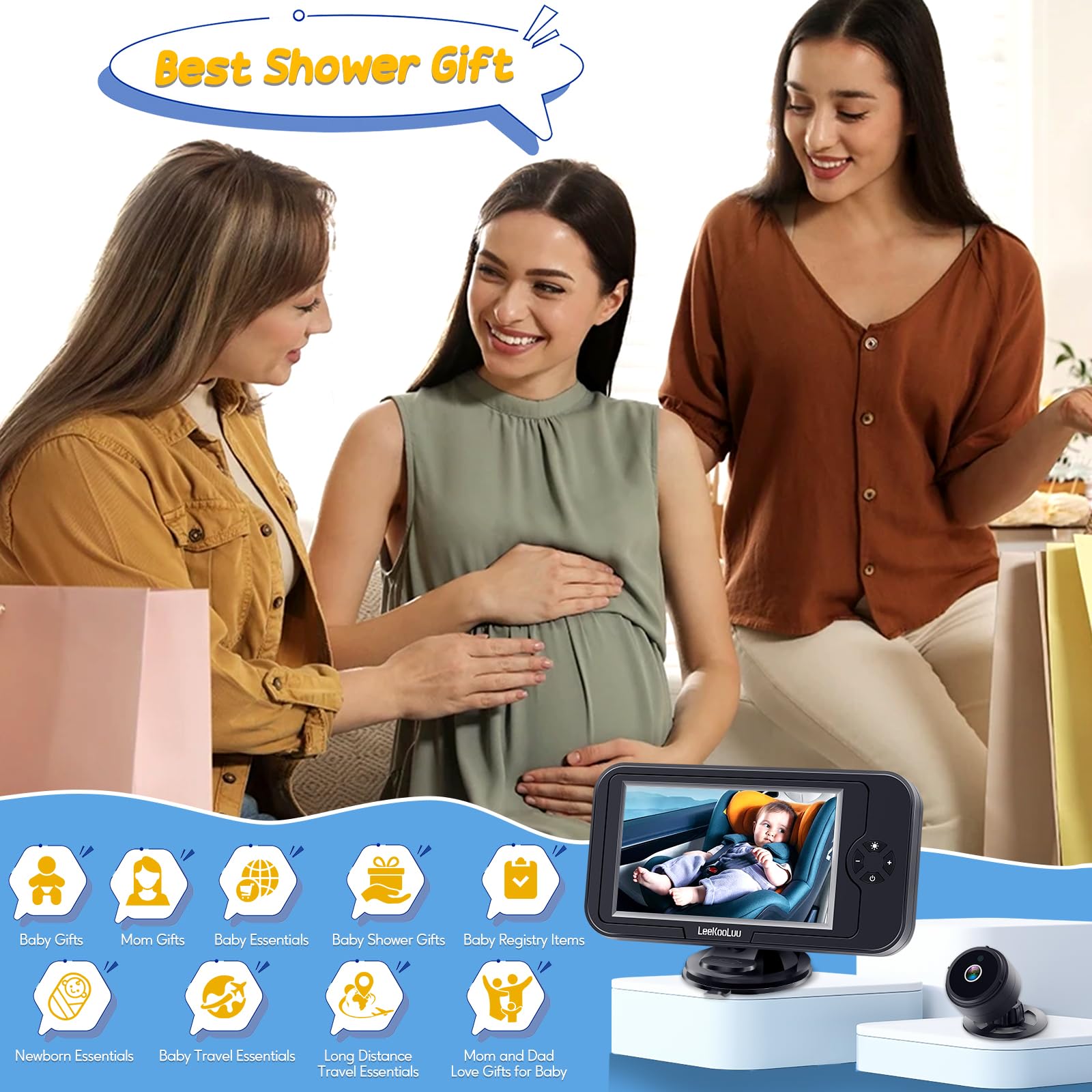 Foto 6 pulgar | Cámara De Coche Para Bebés Leekooluu Hd 1080p Con Visión Nocturna Y Rotación De 360° - Venta Internacional.