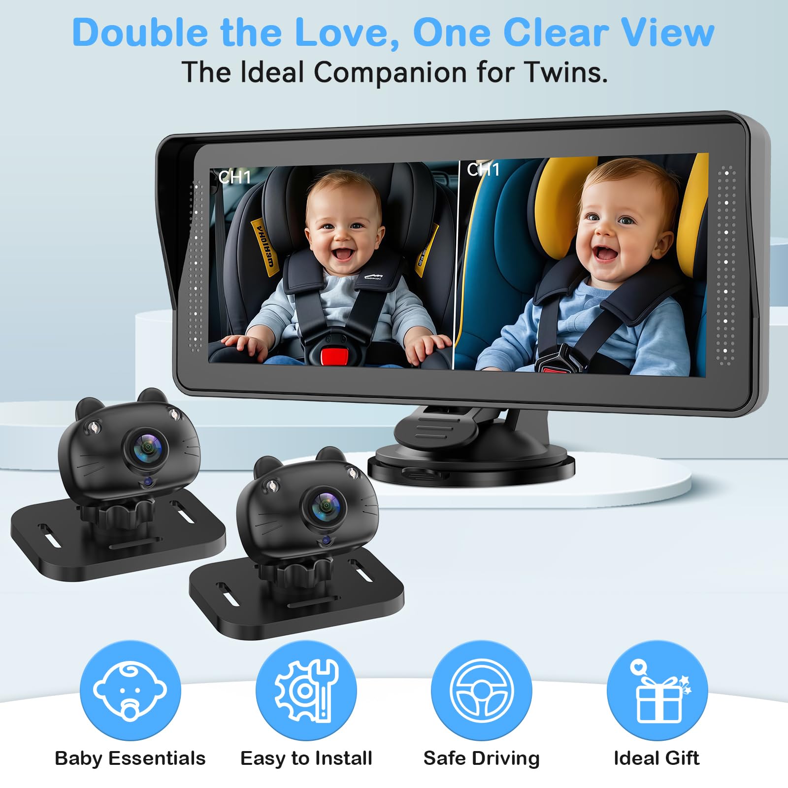 Foto 4 pulgar | Cámara Doble Amtifo Para Coche De Bebé Para 2 Niños Con Pantalla Hd De 6.9 Pulgadas - Venta Internacional.