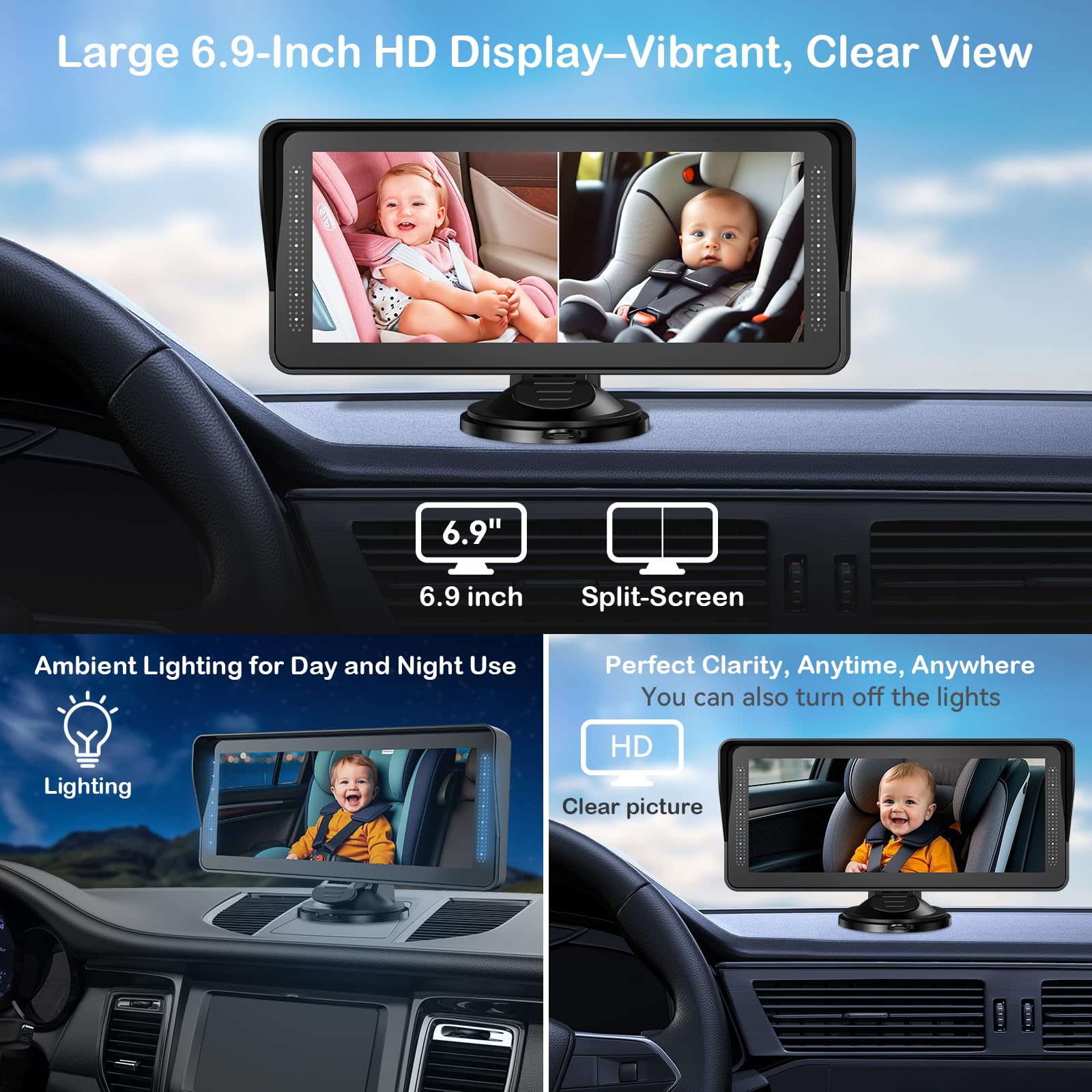 Foto 5 pulgar | Cámara Doble Amtifo Para Coche De Bebé Para 2 Niños Con Pantalla Hd De 6.9 Pulgadas - Venta Internacional.