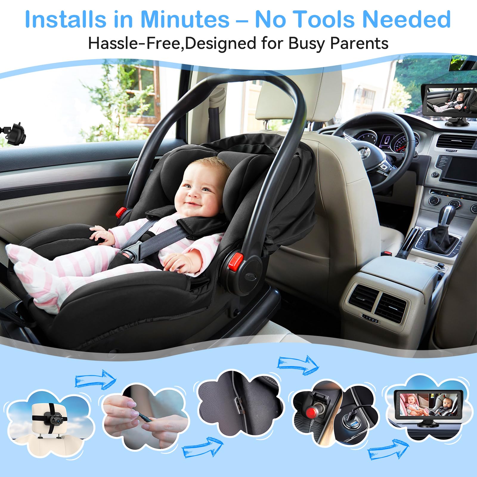 Foto 6 pulgar | Cámara Doble Amtifo Para Coche De Bebé Para 2 Niños Con Pantalla Hd De 6.9 Pulgadas - Venta Internacional.