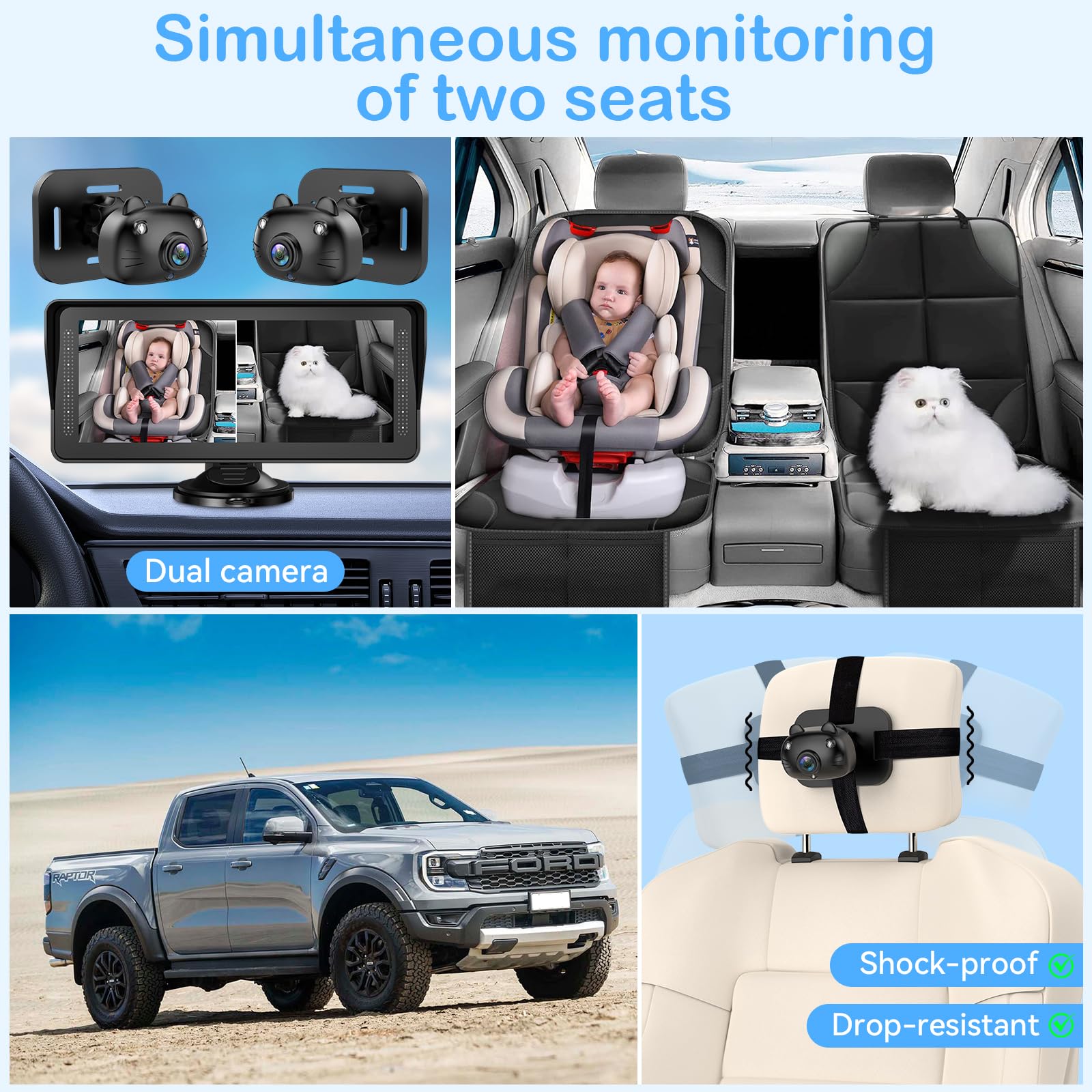 Foto 7 pulgar | Cámara Doble Amtifo Para Coche De Bebé Para 2 Niños Con Pantalla Hd De 6.9 Pulgadas - Venta Internacional.