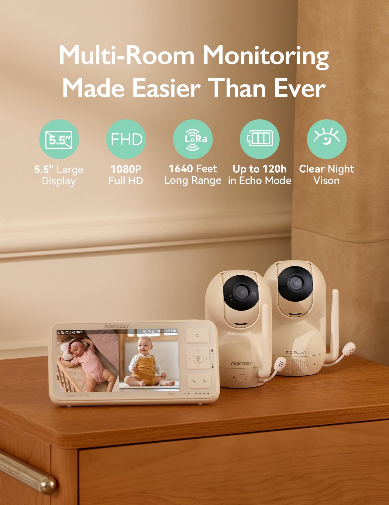 Foto 3 pulgar | Monitor de Vídeo de Bebés Momcozy BM03 1080p Full HD con 2 Cámaras - Venta Internacional