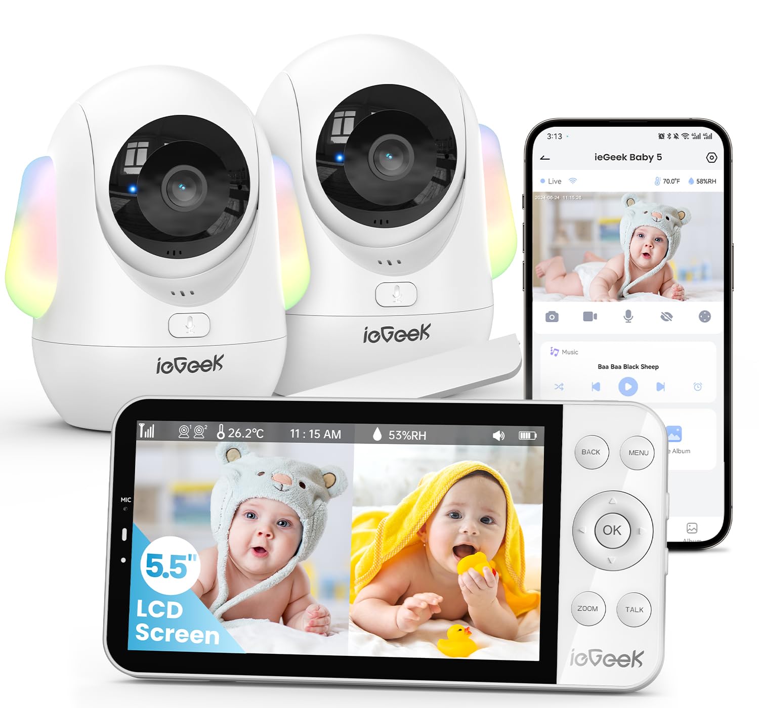 Foto 2 pulgar | Monitor para Bebés ieGeek de 5.5 Pulgadas 2.5K UHD con 2 Cámaras - Venta Internacional