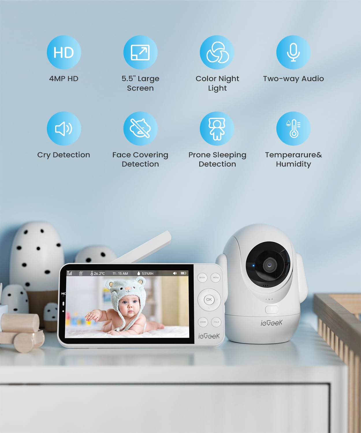 Foto 6 pulgar | Monitor para Bebés ieGeek de 5.5 Pulgadas 2.5K UHD con 2 Cámaras - Venta Internacional