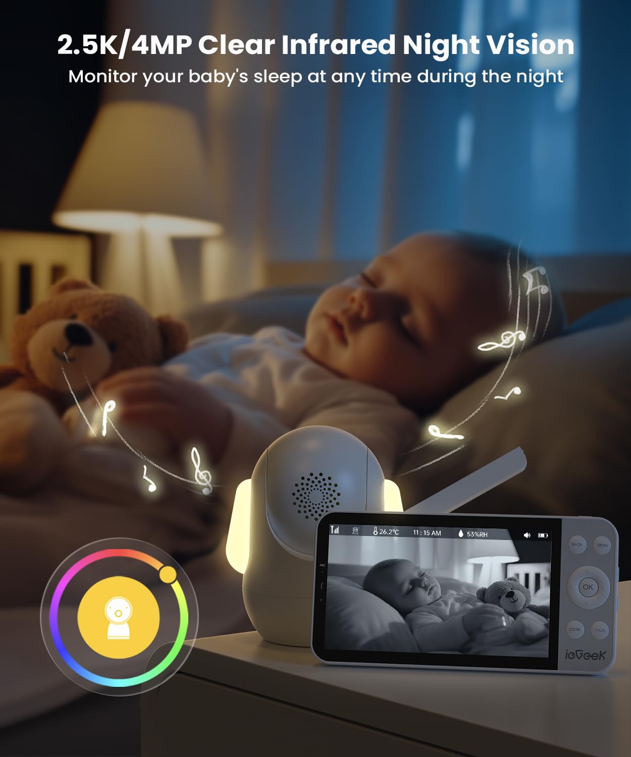 Foto 7 pulgar | Monitor para Bebés ieGeek de 5.5 Pulgadas 2.5K UHD con 2 Cámaras - Venta Internacional