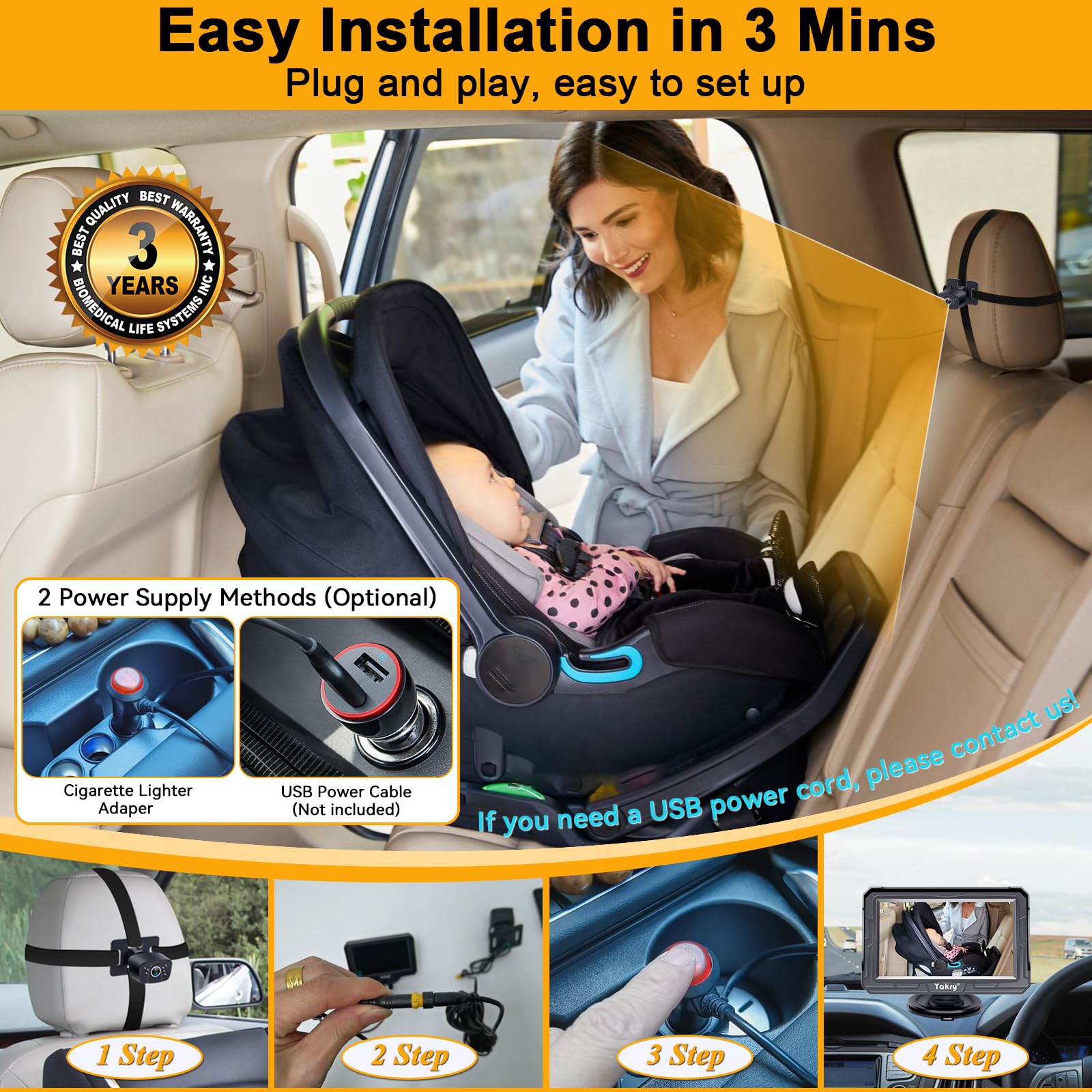 Foto 3 pulgar | Cámara De Coche Para Bebés Yakry Y60 Hd 1080p Con Visión Diurna Y Nocturna - Venta Internacional.