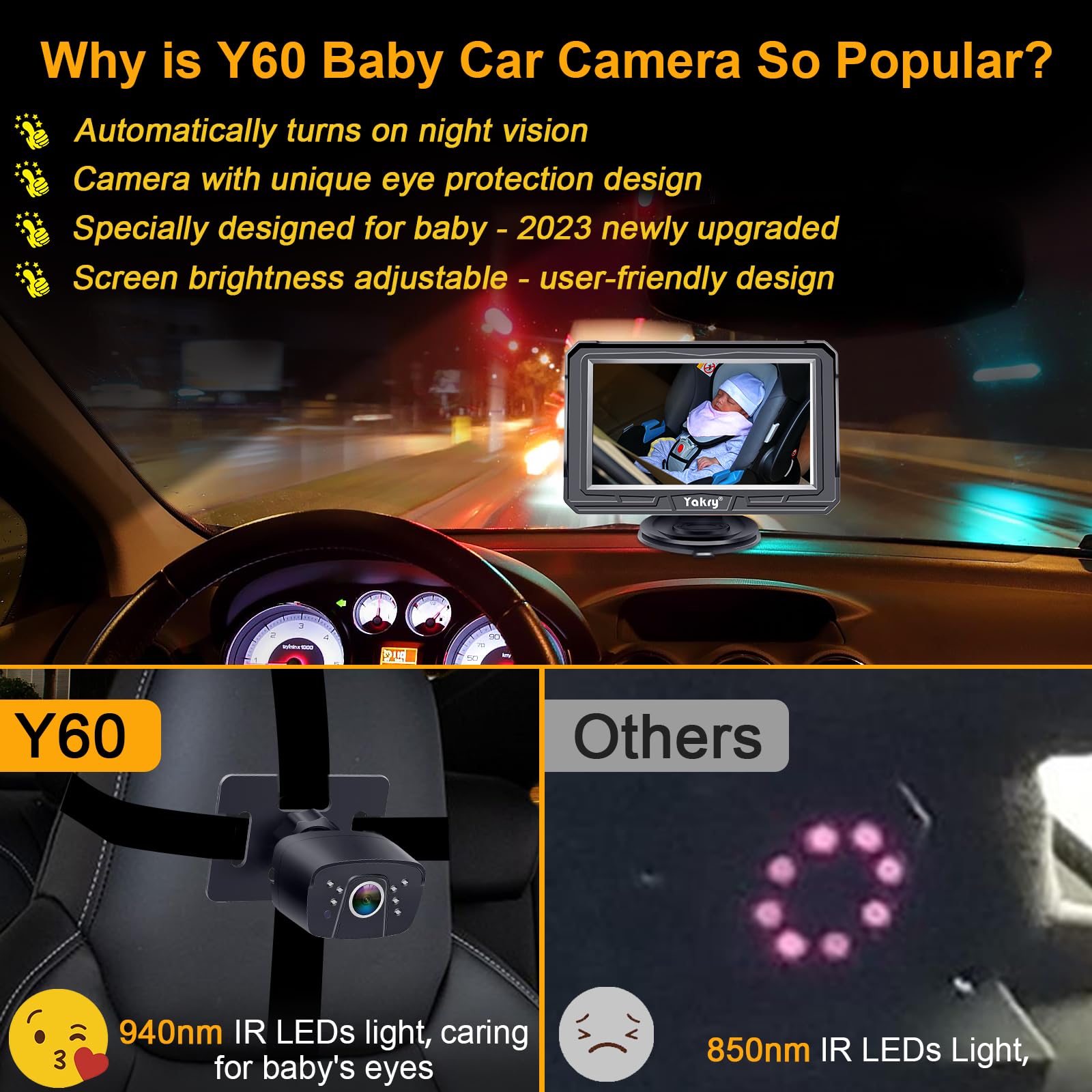 Foto 4 pulgar | Cámara De Coche Para Bebés Yakry Y60 Hd 1080p Con Visión Diurna Y Nocturna - Venta Internacional.