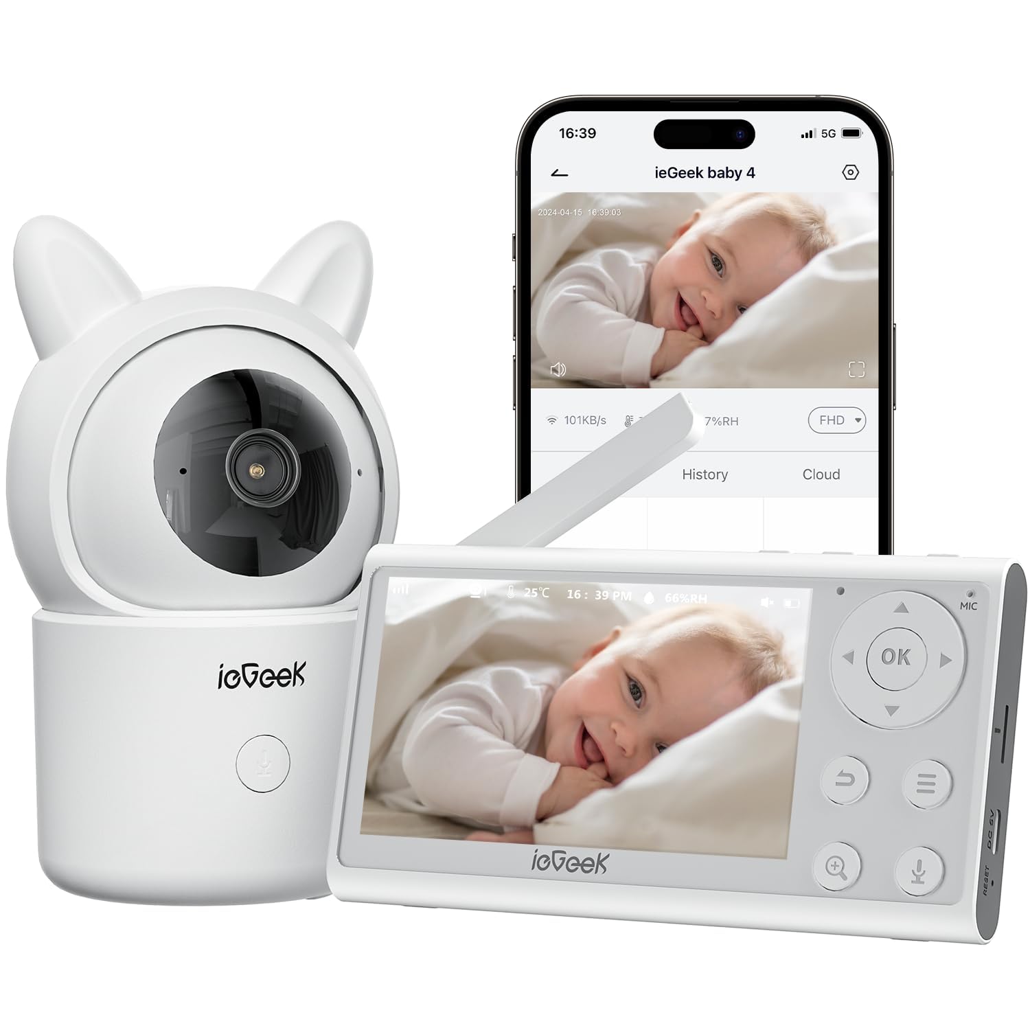 Foto 1 | Monitor De Vídeo Para Bebés Iegeek 1080p Fhd Wifi Con Cámara Y Audio - Venta Internacional.