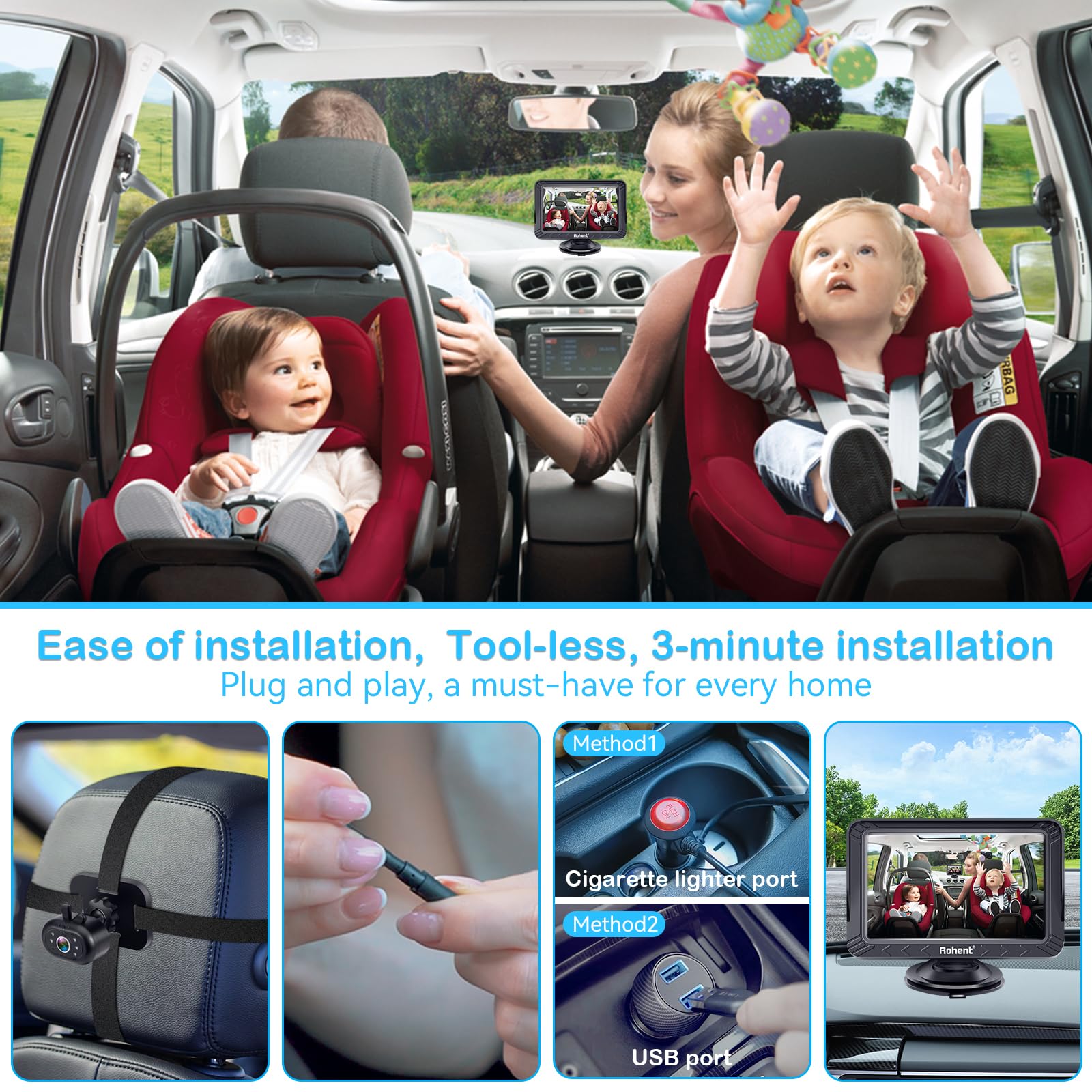 Foto 5 | Cámara De Coche Para Bebés Rohent Usb Hd 1080p De 5 Pulgadas Con Visión Nocturna - Venta Internacional.