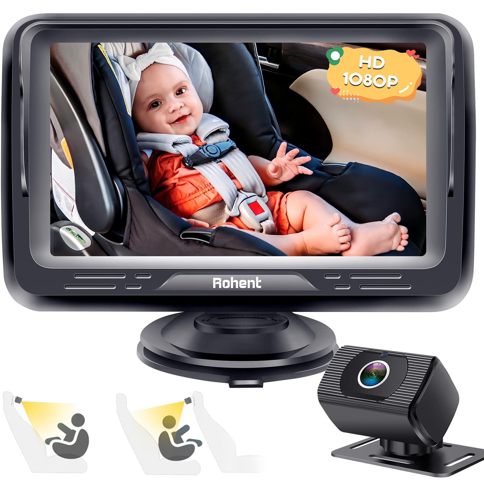 Foto 2 pulgar | Cámara De Coche Para Bebés Rohent Hd 1080p Con Monitor Para Bebés Orientado Hacia Atrás - Venta Internacional.