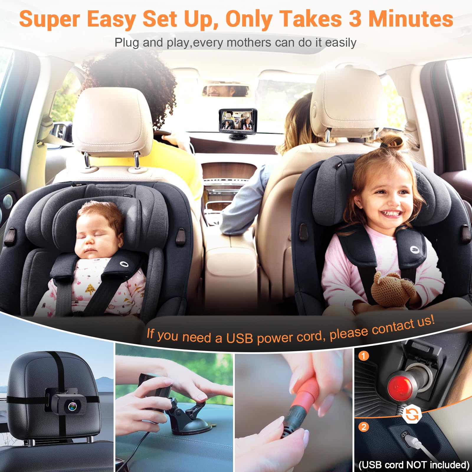 Foto 3 pulgar | Cámara De Coche Para Bebés Rohent Hd 1080p Con Monitor Para Bebés Orientado Hacia Atrás - Venta Internacional.