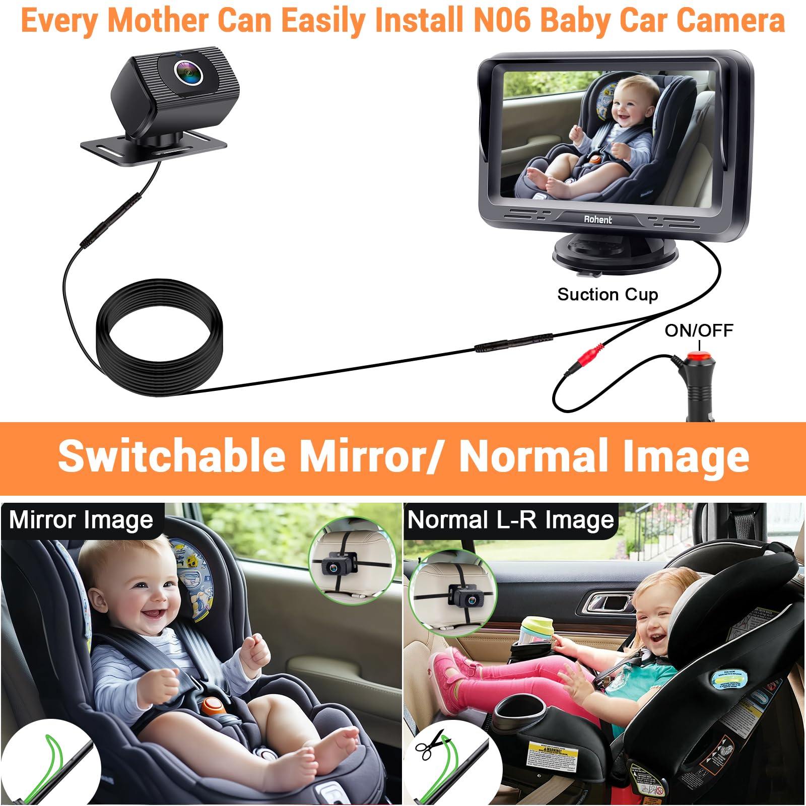 Foto 6 pulgar | Cámara De Coche Para Bebés Rohent Hd 1080p Con Monitor Para Bebés Orientado Hacia Atrás - Venta Internacional.