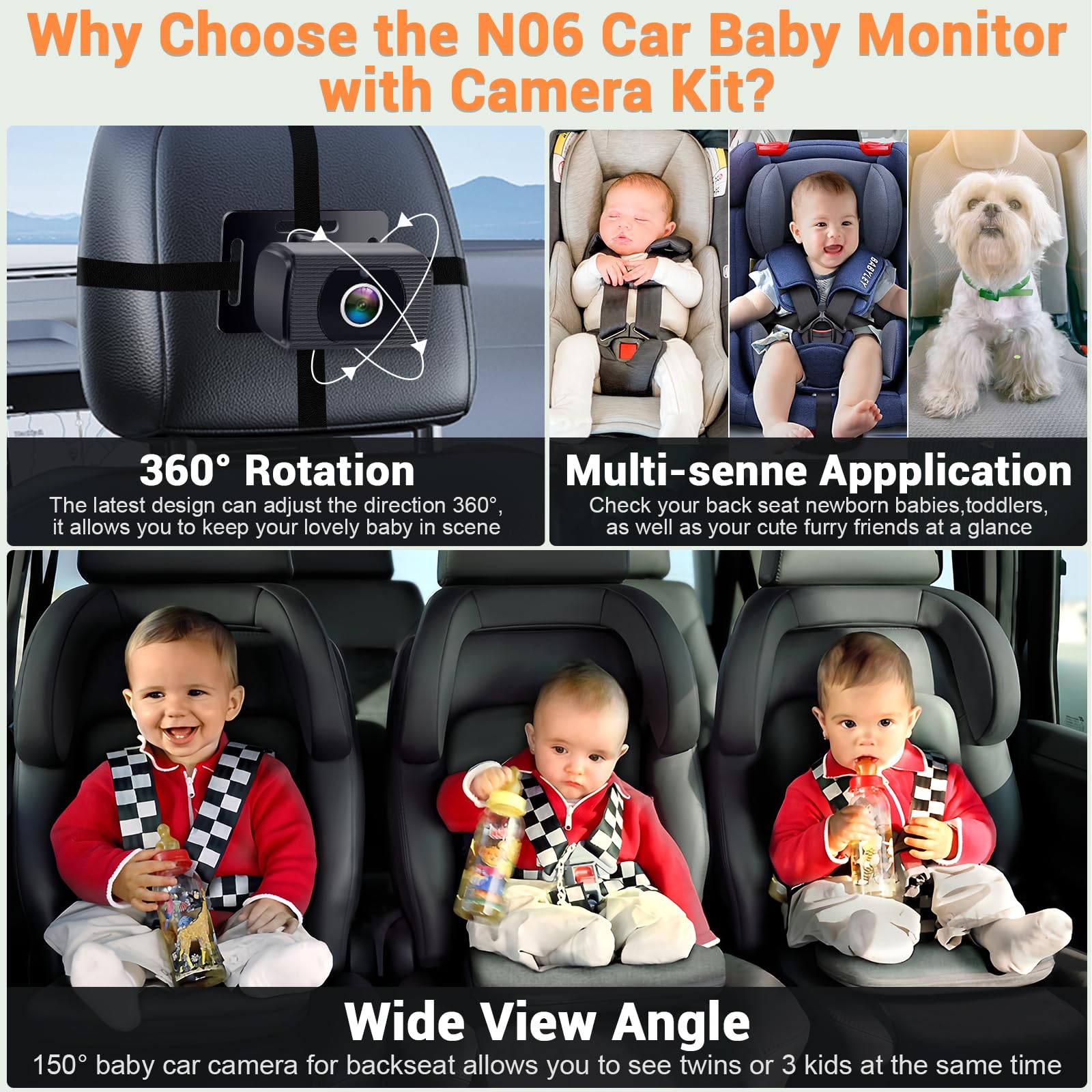 Foto 7 pulgar | Cámara De Coche Para Bebés Rohent Hd 1080p Con Monitor Para Bebés Orientado Hacia Atrás - Venta Internacional.