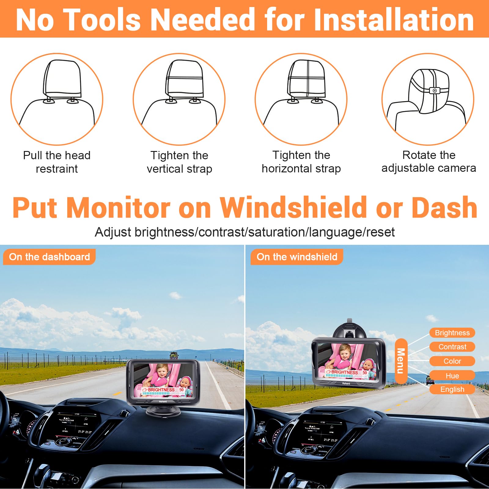 Foto 8 pulgar | Cámara De Coche Para Bebés Rohent Hd 1080p Con Monitor Para Bebés Orientado Hacia Atrás - Venta Internacional.