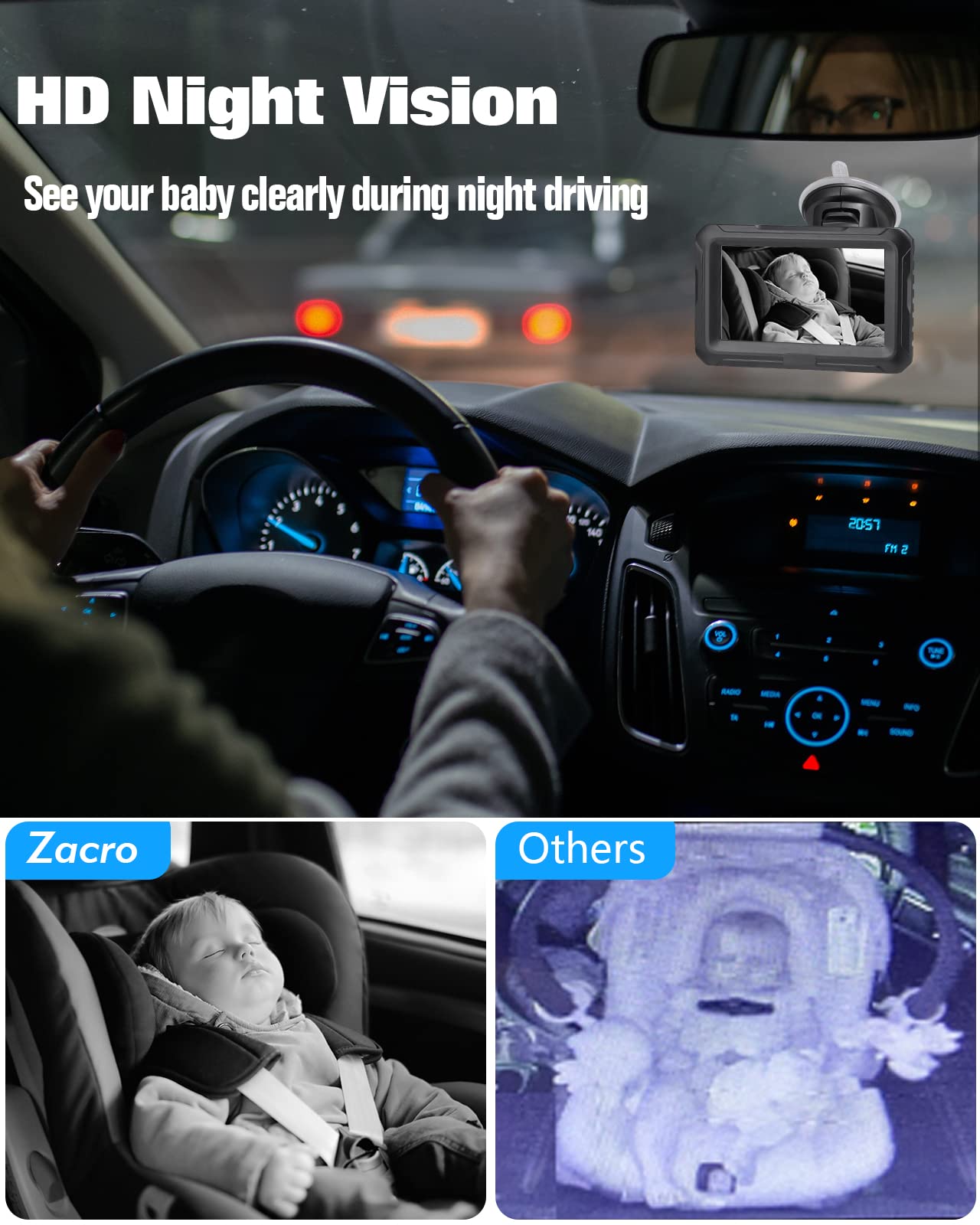 Foto 4 pulgar | Cámara De Coche Para Bebés Zacro 1080p Hd Con Visión Nocturna De 150°, Visión Ancha - Venta Internacional.