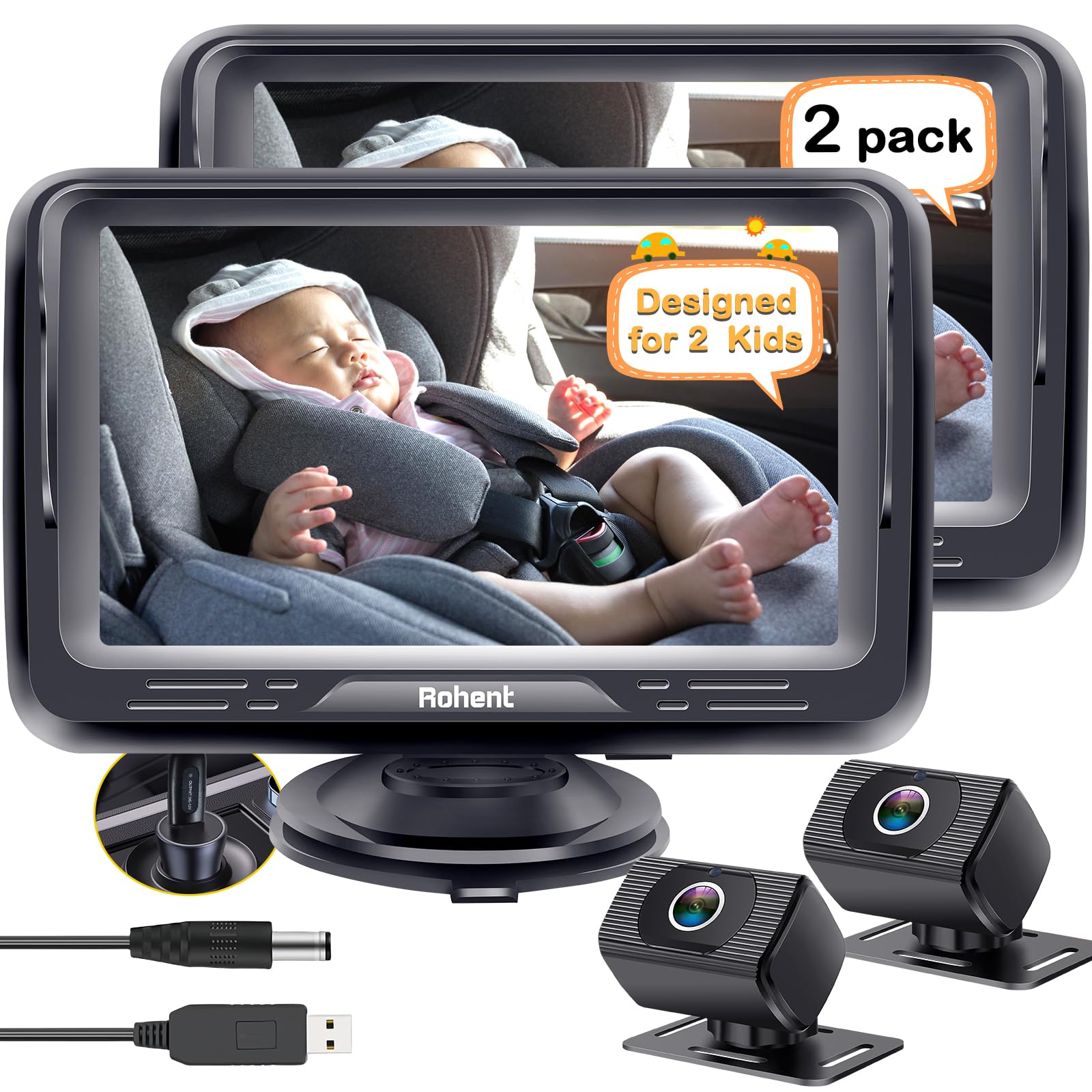 Foto 2 pulgar | Cámara Dual Para Coche De Bebé Rohent N06 Con 2 Monitores 1080p Hd - Venta Internacional.