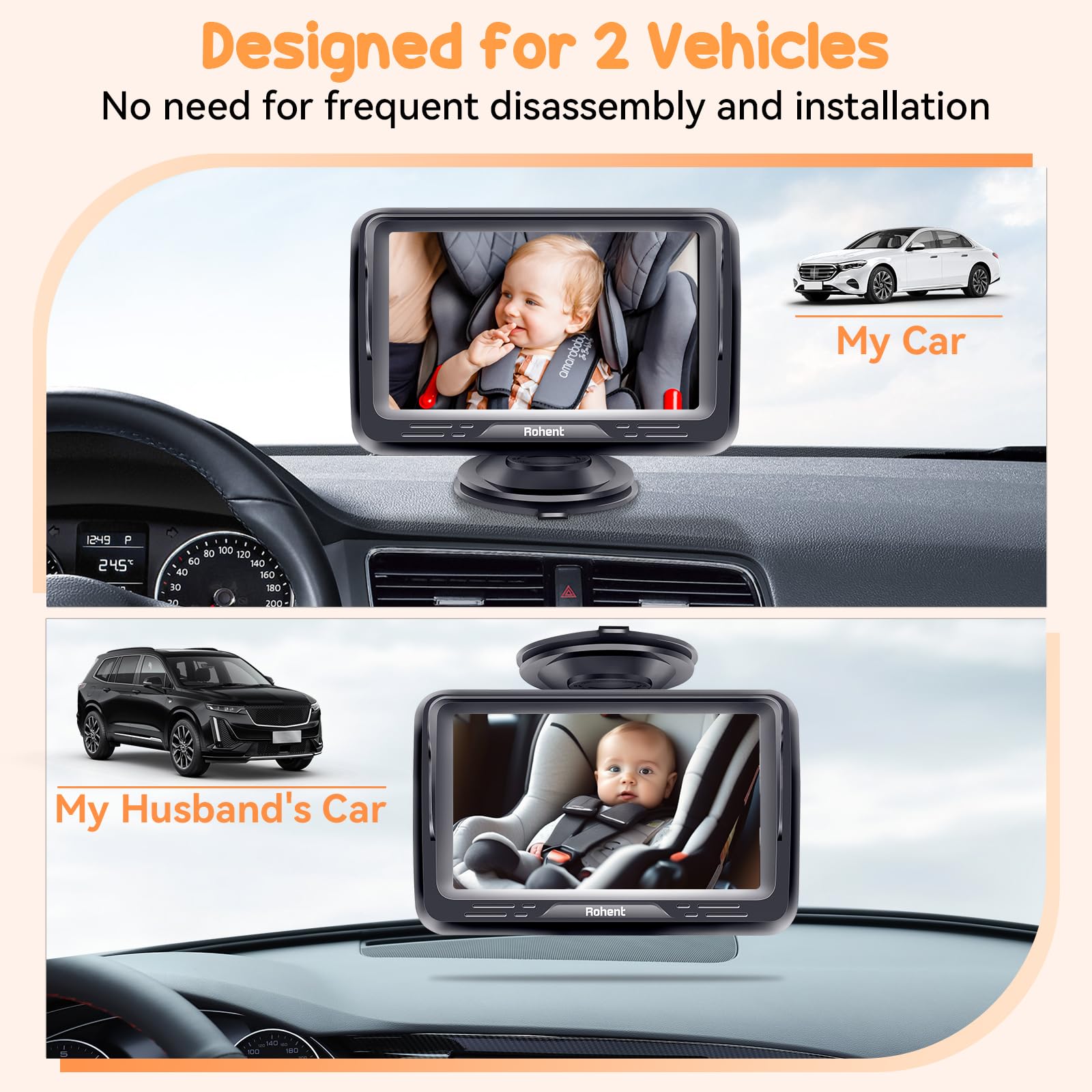 Foto 3 pulgar | Cámara Dual Para Coche De Bebé Rohent N06 Con 2 Monitores 1080p Hd - Venta Internacional.