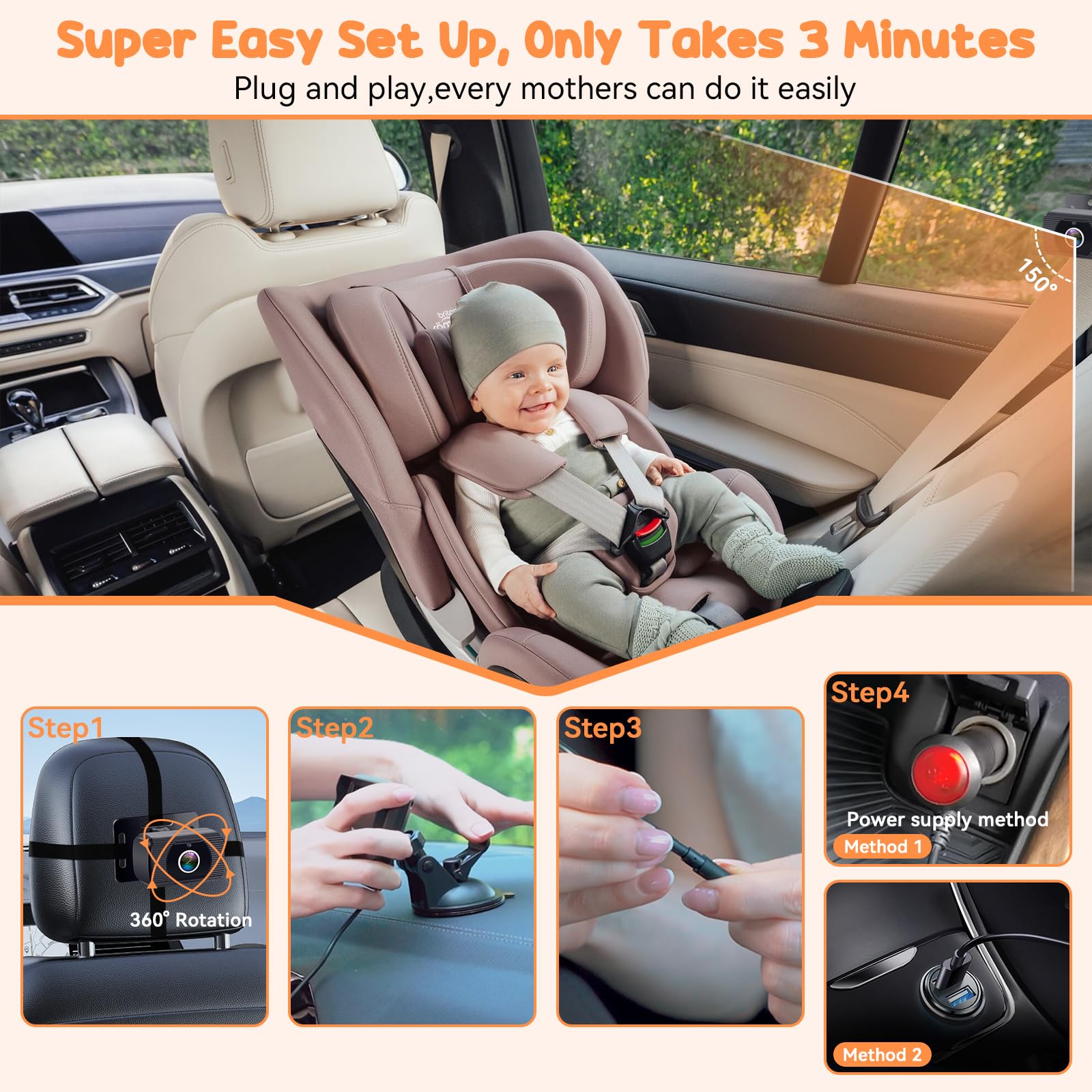 Foto 5 pulgar | Cámara Dual Para Coche De Bebé Rohent N06 Con 2 Monitores 1080p Hd - Venta Internacional.