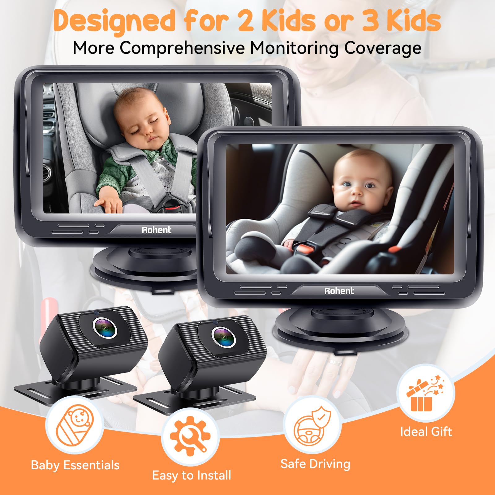 Foto 6 pulgar | Cámara Dual Para Coche De Bebé Rohent N06 Con 2 Monitores 1080p Hd - Venta Internacional.