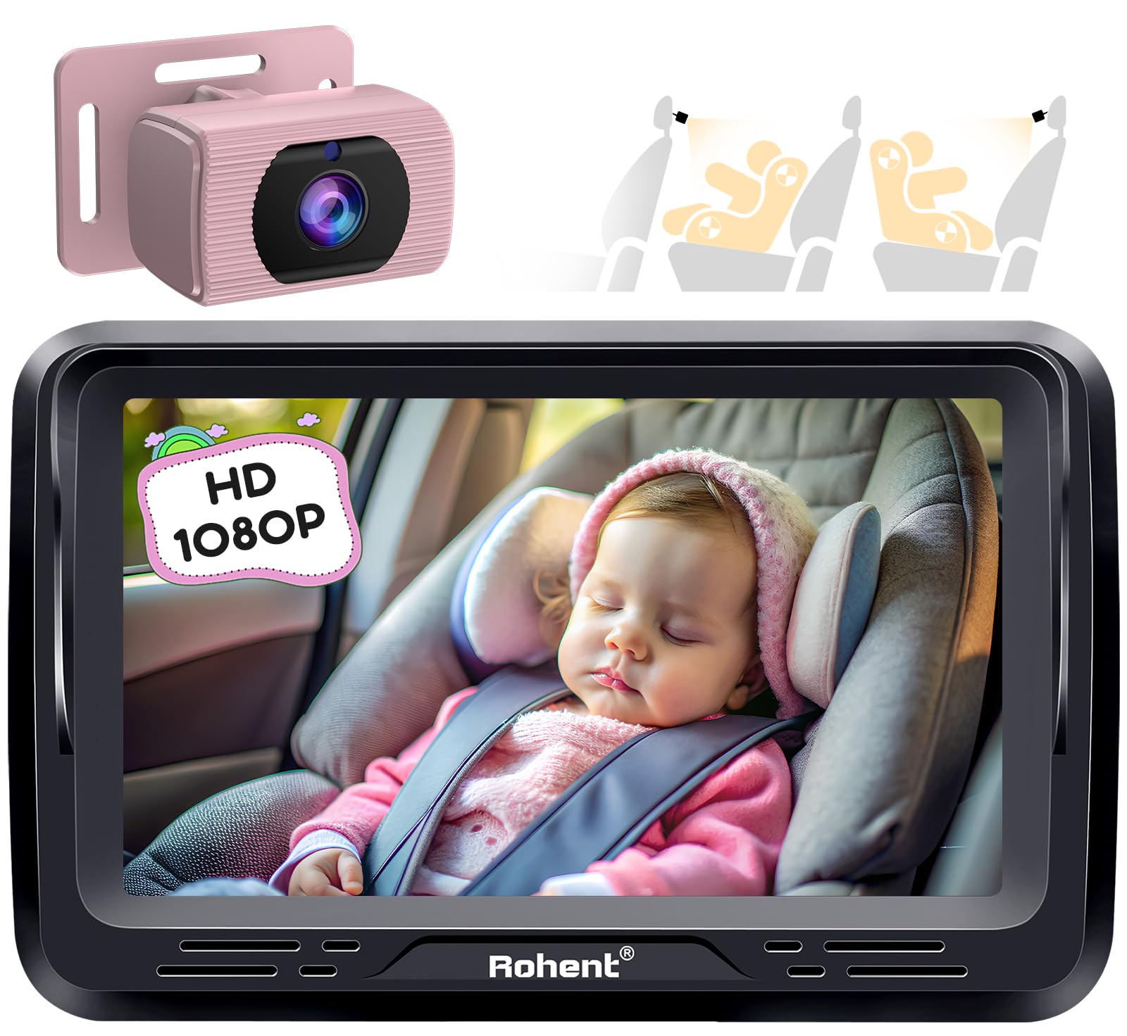 Foto 1 | Cámara De Coche Para Bebés Rohent Pink 1080p Hd Con Visión Nocturna 360° - Venta Internacional.