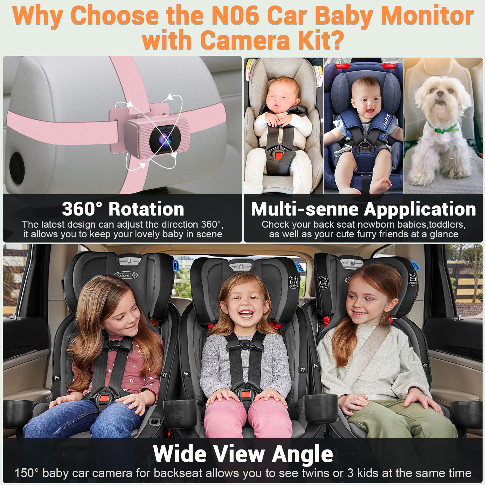 Foto 6 | Cámara De Coche Para Bebés Rohent Pink 1080p Hd Con Visión Nocturna 360° - Venta Internacional.