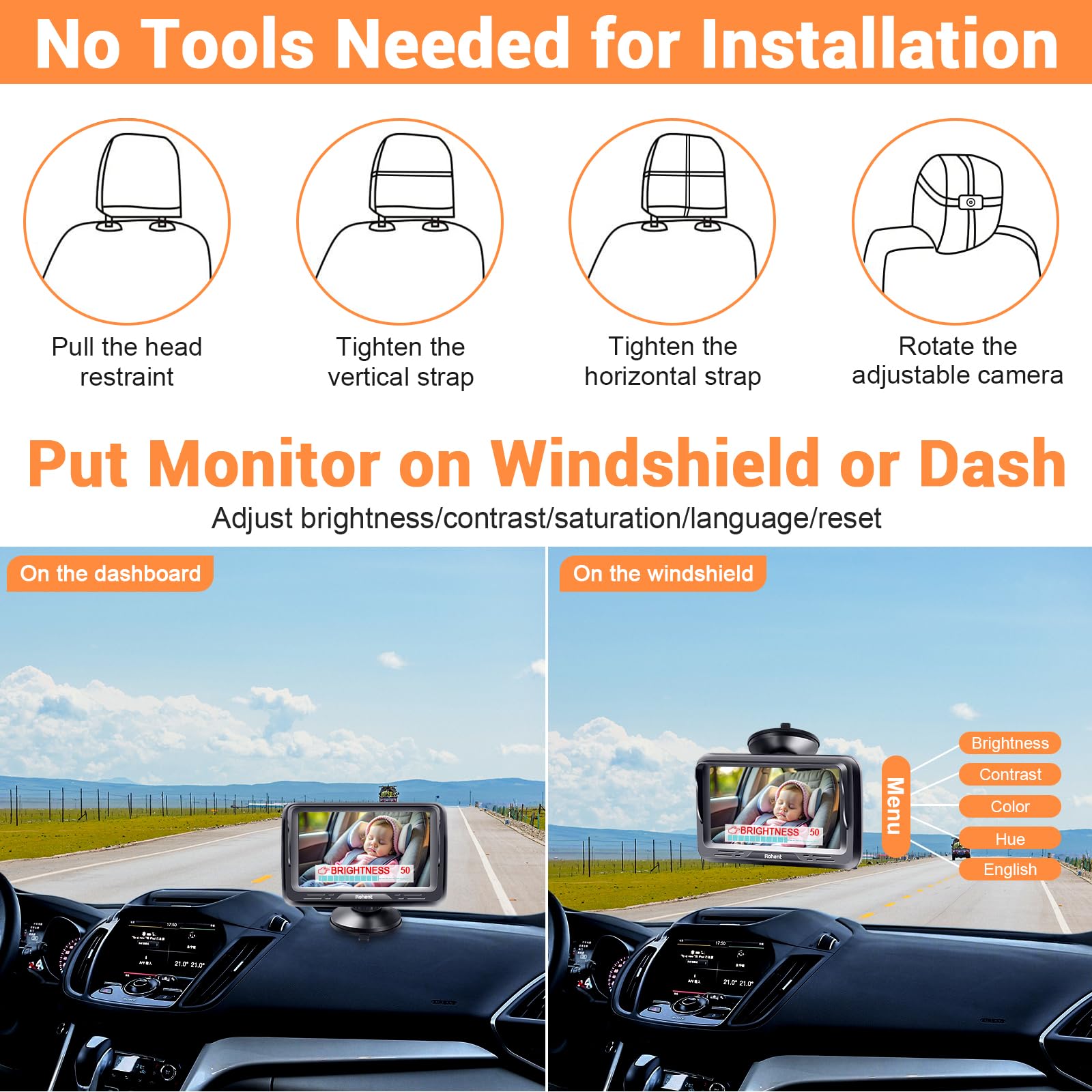 Foto 7 | Cámara De Coche Para Bebés Rohent Pink 1080p Hd Con Visión Nocturna 360° - Venta Internacional.