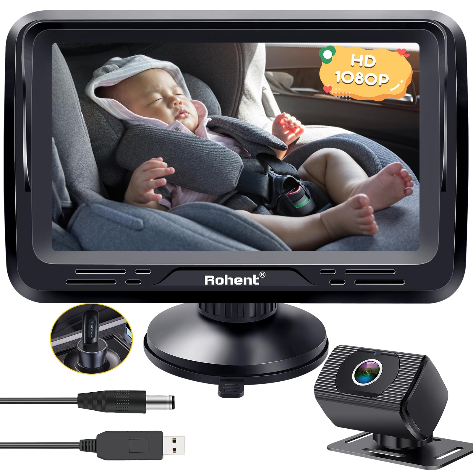 Foto 1 | Cámara De Coche Para Bebé Rohent Hd 1080p Usb Plug & Play, Asiento Trasero - Venta Internacional.