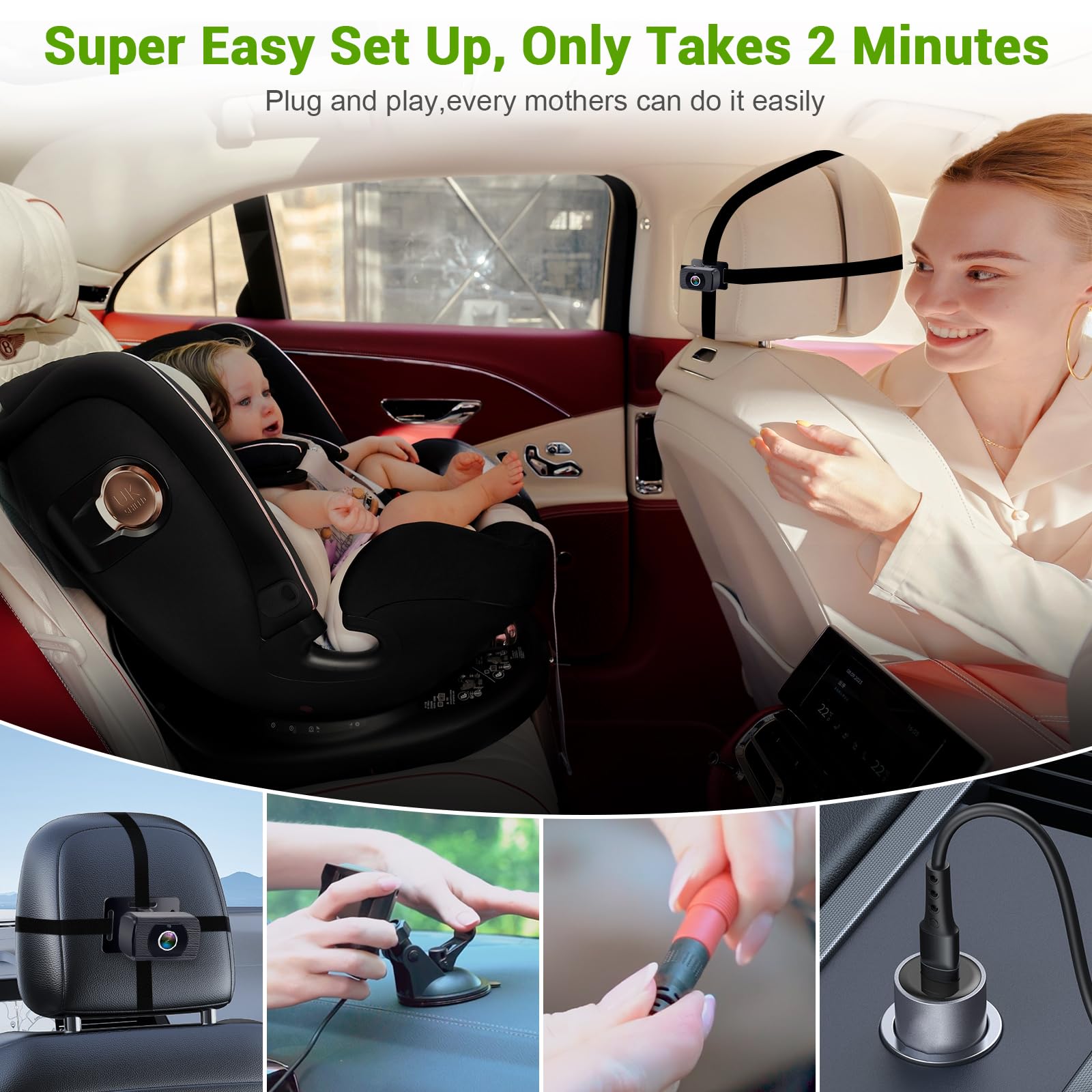 Foto 5 pulgar | Cámara De Coche Para Bebé Rohent Hd 1080p Usb Plug & Play, Asiento Trasero - Venta Internacional.