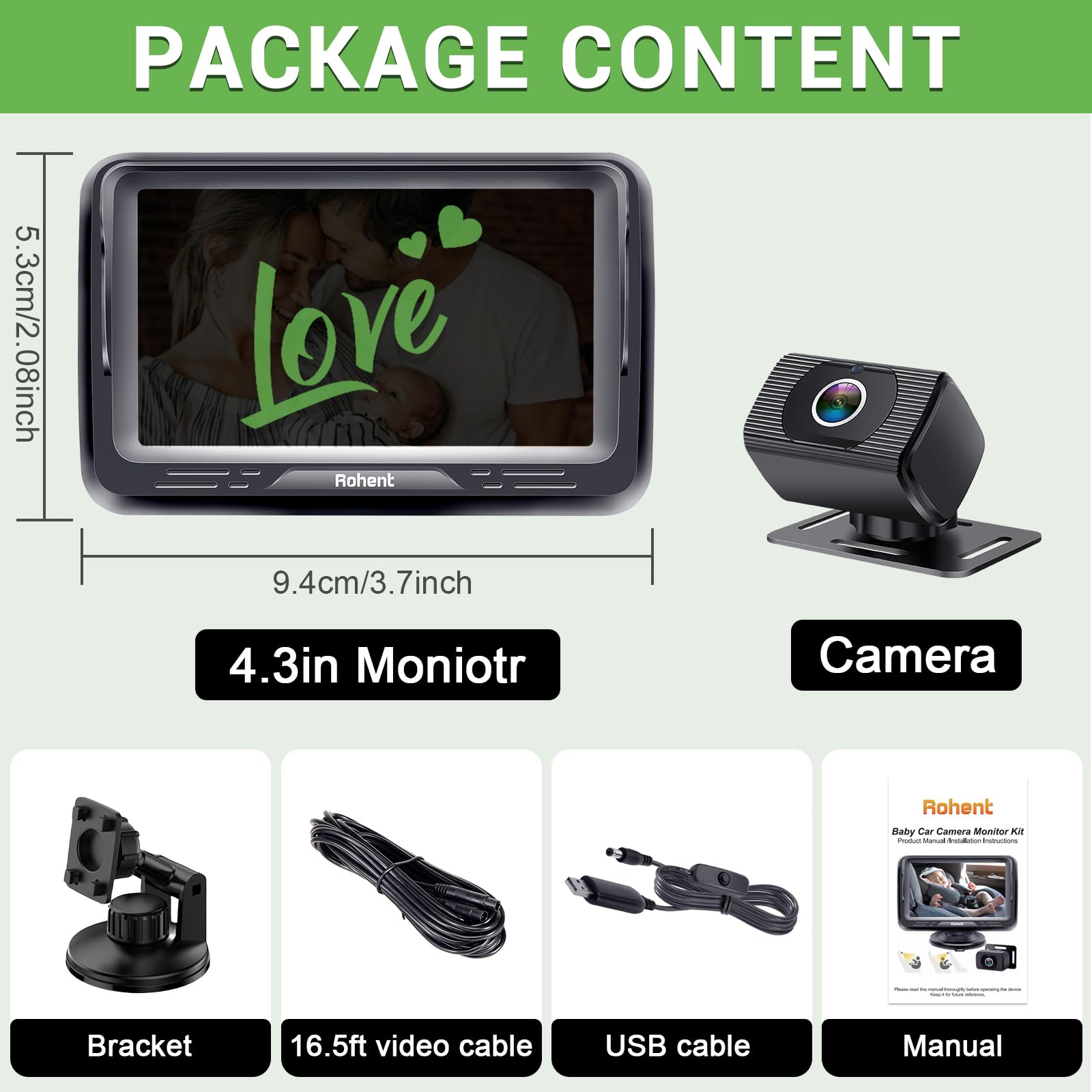 Foto 5 | Cámara De Coche Para Bebé Rohent Hd 1080p Usb Plug & Play, Asiento Trasero - Venta Internacional.