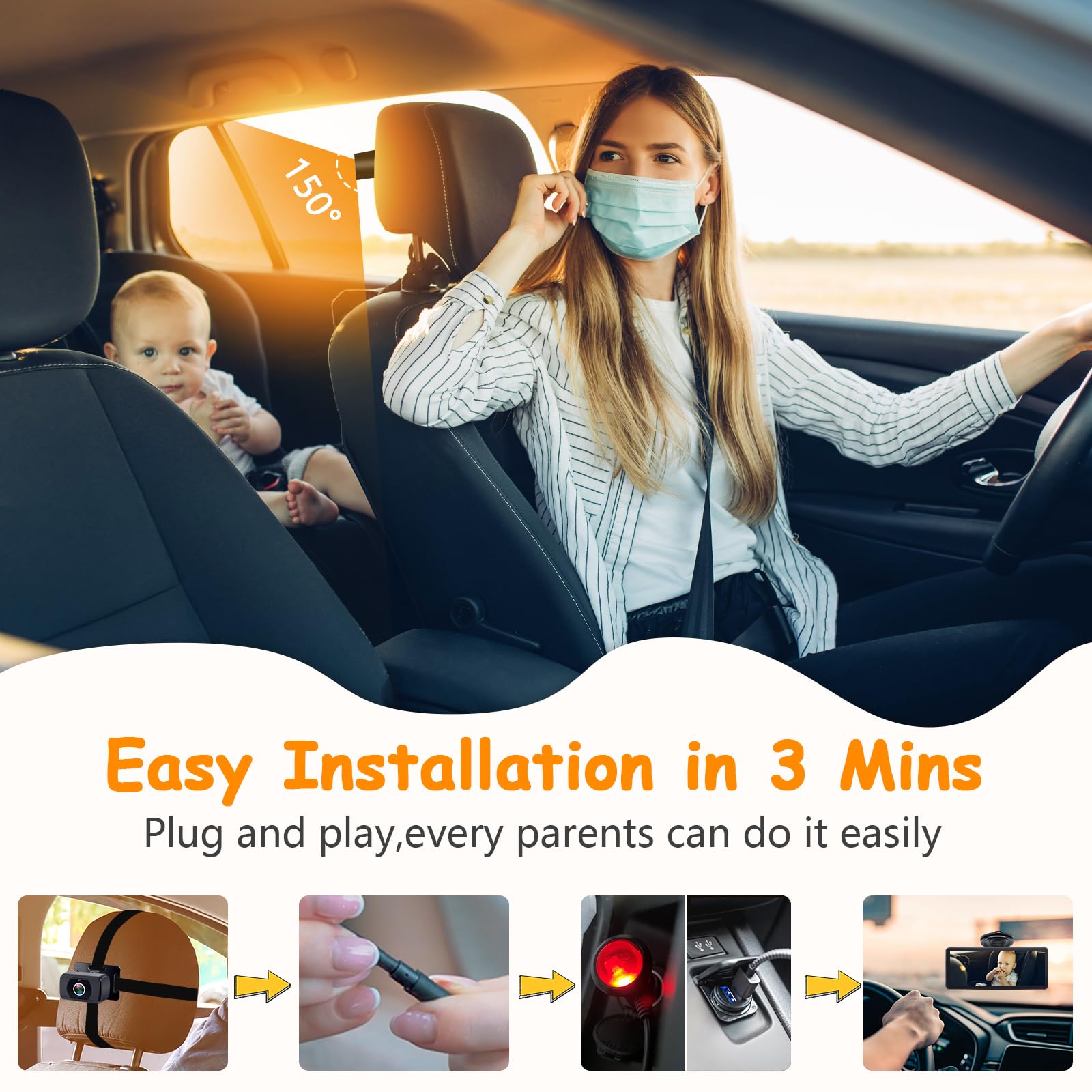 Foto 6 pulgar | Cámara De Coche Para Bebés Yakry Y13 Con Pantalla Ultraancha De 6,9 Pulgadas - Venta Internacional.