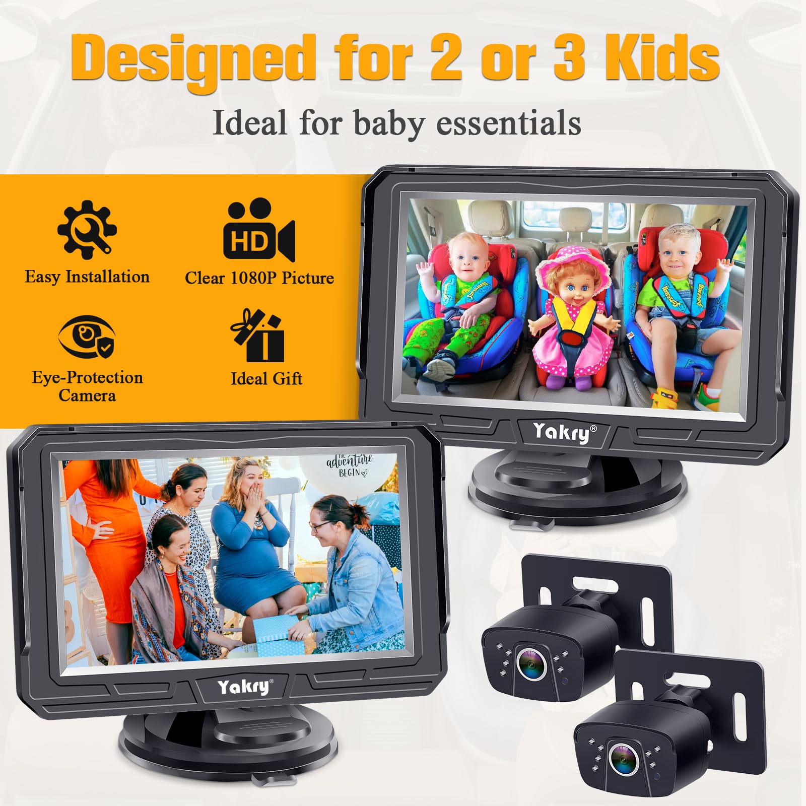 Foto 3 pulgar | Cámara De Coche Para Bebés Yakry Hd 1080p Con Cámara Dual, Paquete De 2 - Venta Internacional.