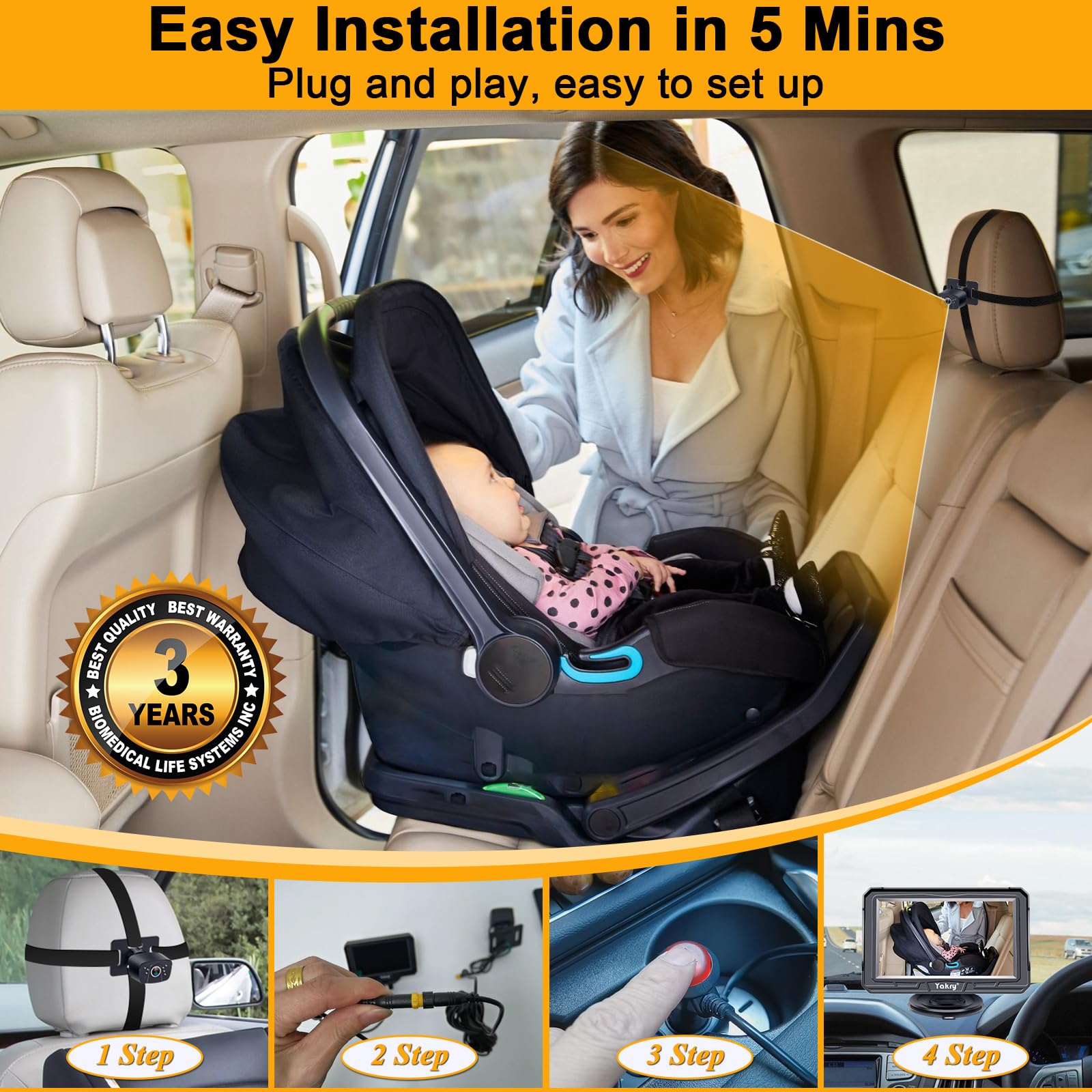 Foto 5 pulgar | Cámara De Coche Para Bebés Yakry Hd 1080p Con Cámara Dual, Paquete De 2 - Venta Internacional.