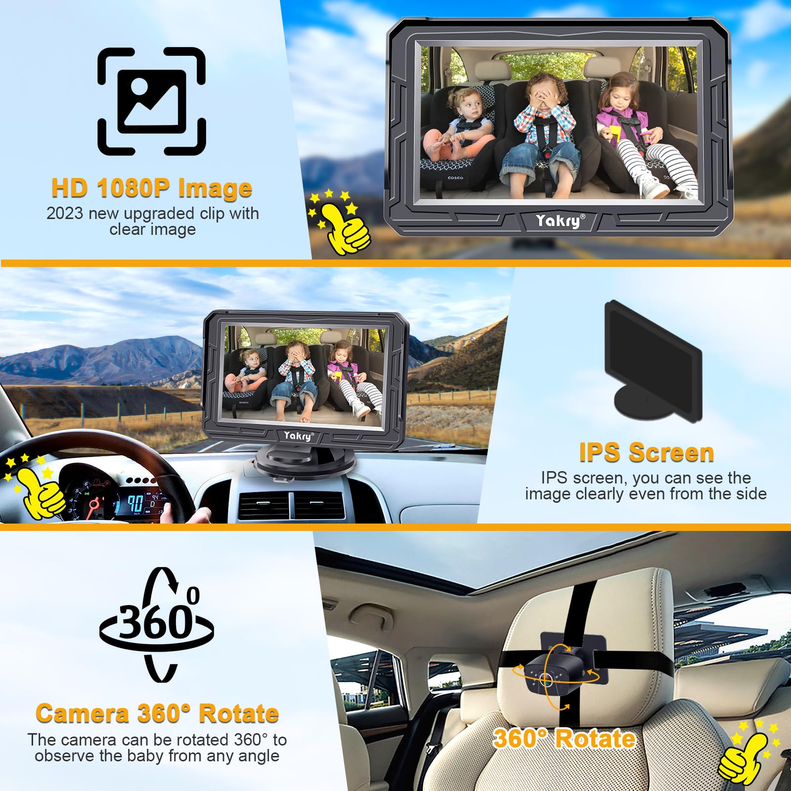 Foto 7 pulgar | Cámara De Coche Para Bebés Yakry Hd 1080p Con Cámara Dual, Paquete De 2 - Venta Internacional.