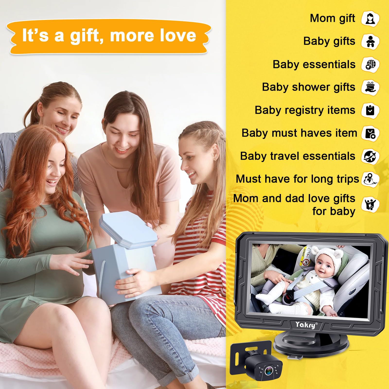 Foto 8 pulgar | Cámara De Coche Para Bebés Yakry Hd 1080p Con Cámara Dual, Paquete De 2 - Venta Internacional.