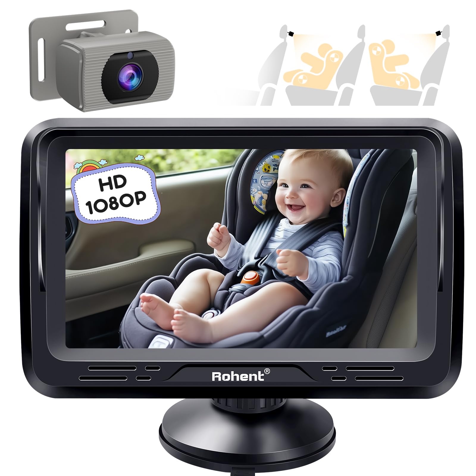 Foto 1 | Cámara De Coche Para Bebés Rohent Gray 1080p Hd Con Visión Nocturna De 150° De Ancho - Venta Internacional.