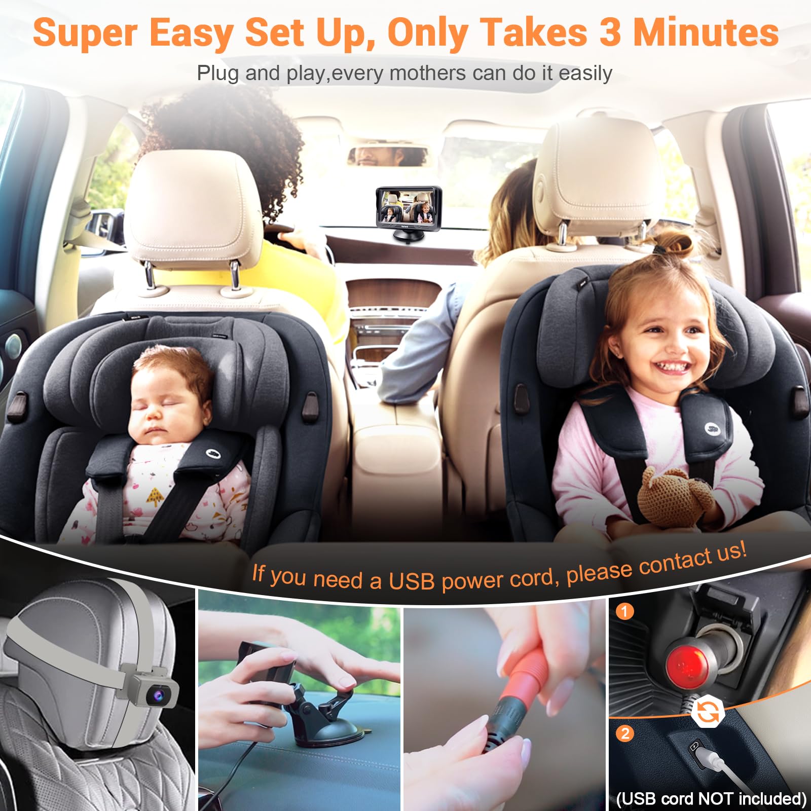 Foto 4 pulgar | Cámara De Coche Para Bebés Rohent Gray 1080p Hd Con Visión Nocturna De 150° De Ancho - Venta Internacional.