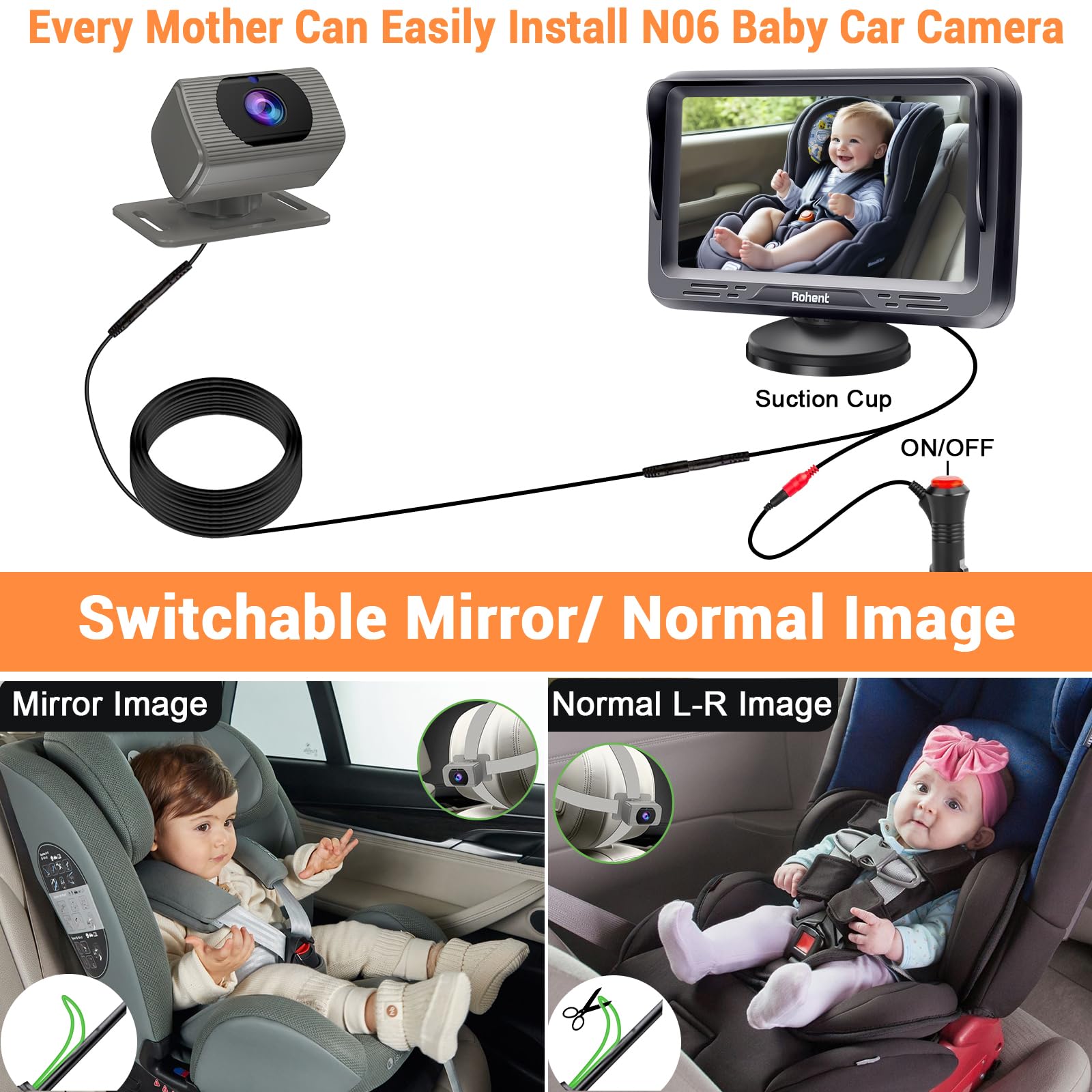 Foto 5 pulgar | Cámara De Coche Para Bebés Rohent Gray 1080p Hd Con Visión Nocturna De 150° De Ancho - Venta Internacional.