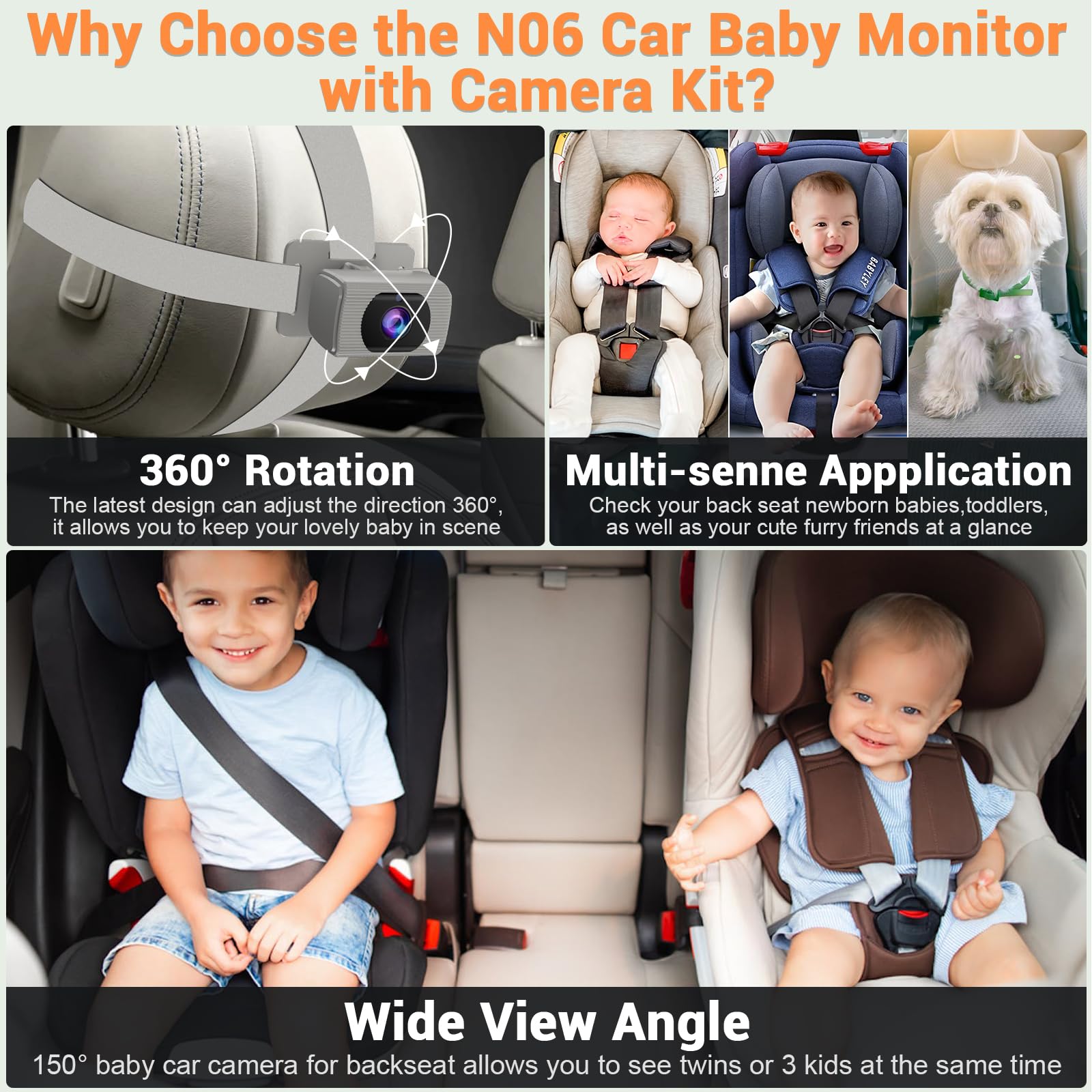 Foto 6 | Cámara De Coche Para Bebés Rohent Gray 1080p Hd Con Visión Nocturna De 150° De Ancho - Venta Internacional.