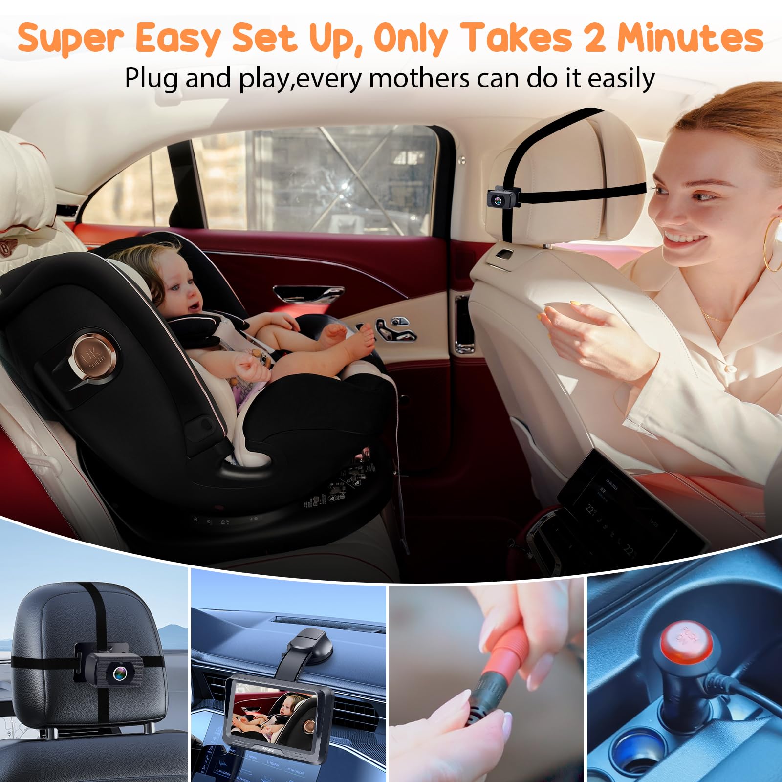 Foto 3 pulgar | Cámara De Coche Para Bebés Rohent Hd 1080p Orientada Hacia Atrás Con Visión Nocturna - Venta Internacional.