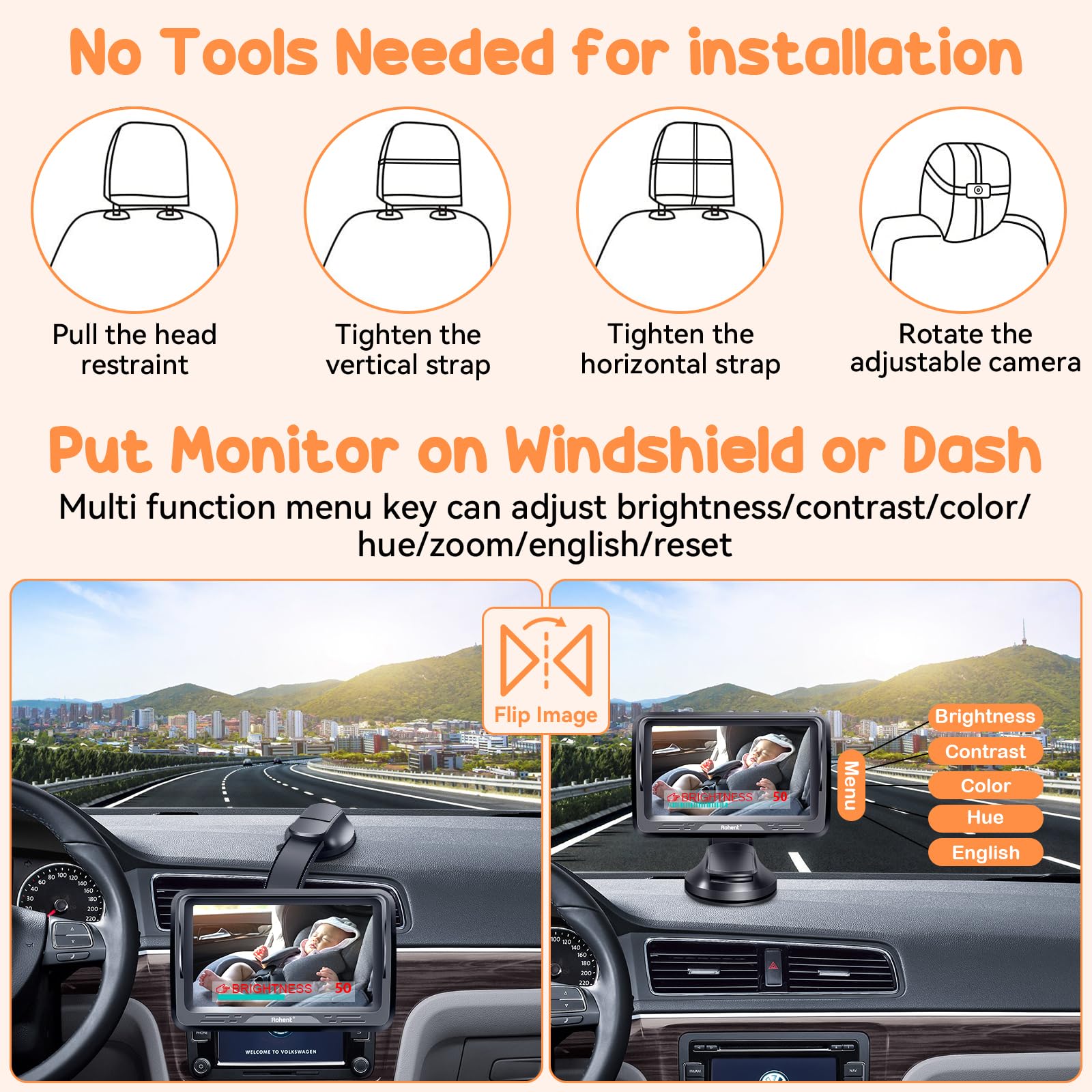 Foto 5 pulgar | Cámara De Coche Para Bebés Rohent Hd 1080p Orientada Hacia Atrás Con Visión Nocturna - Venta Internacional.