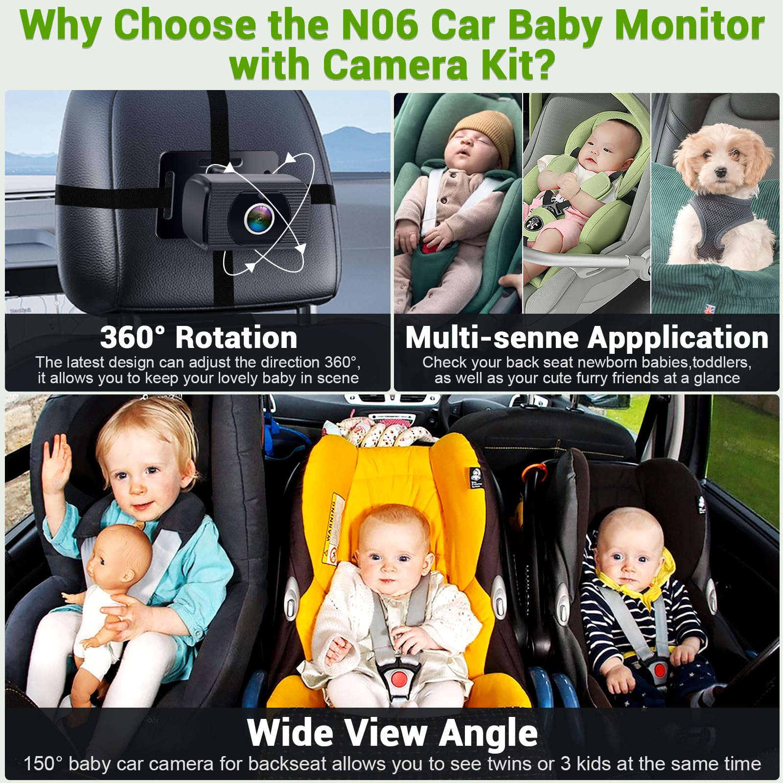 Foto 6 pulgar | Cámara De Coche Para Bebés Rohent Hd 1080p Orientada Hacia Atrás Con Visión Nocturna - Venta Internacional.