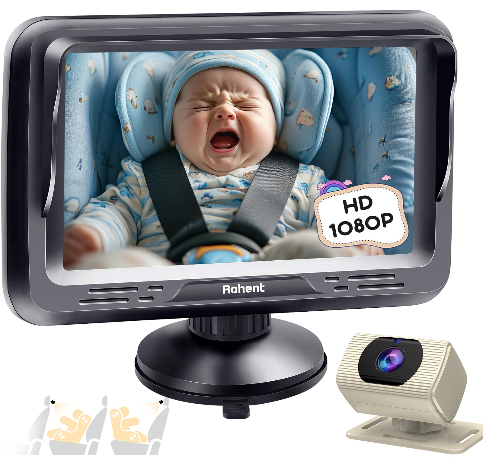 Foto 2 pulgar | Cámara De Coche Para Bebés Rohent Beige 1080p Hd Con Visión Nocturna 150° - Venta Internacional.