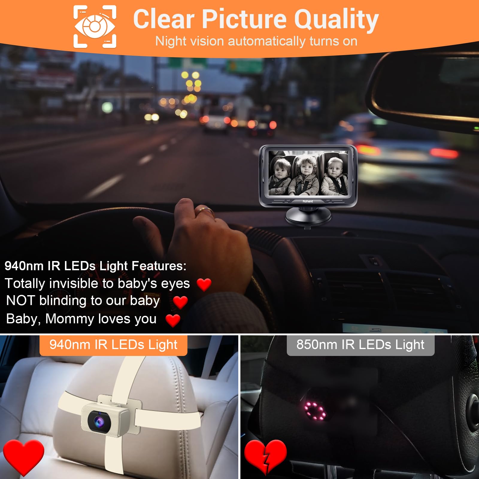 Foto 2 | Cámara De Coche Para Bebés Rohent Beige 1080p Hd Con Visión Nocturna 150° - Venta Internacional.