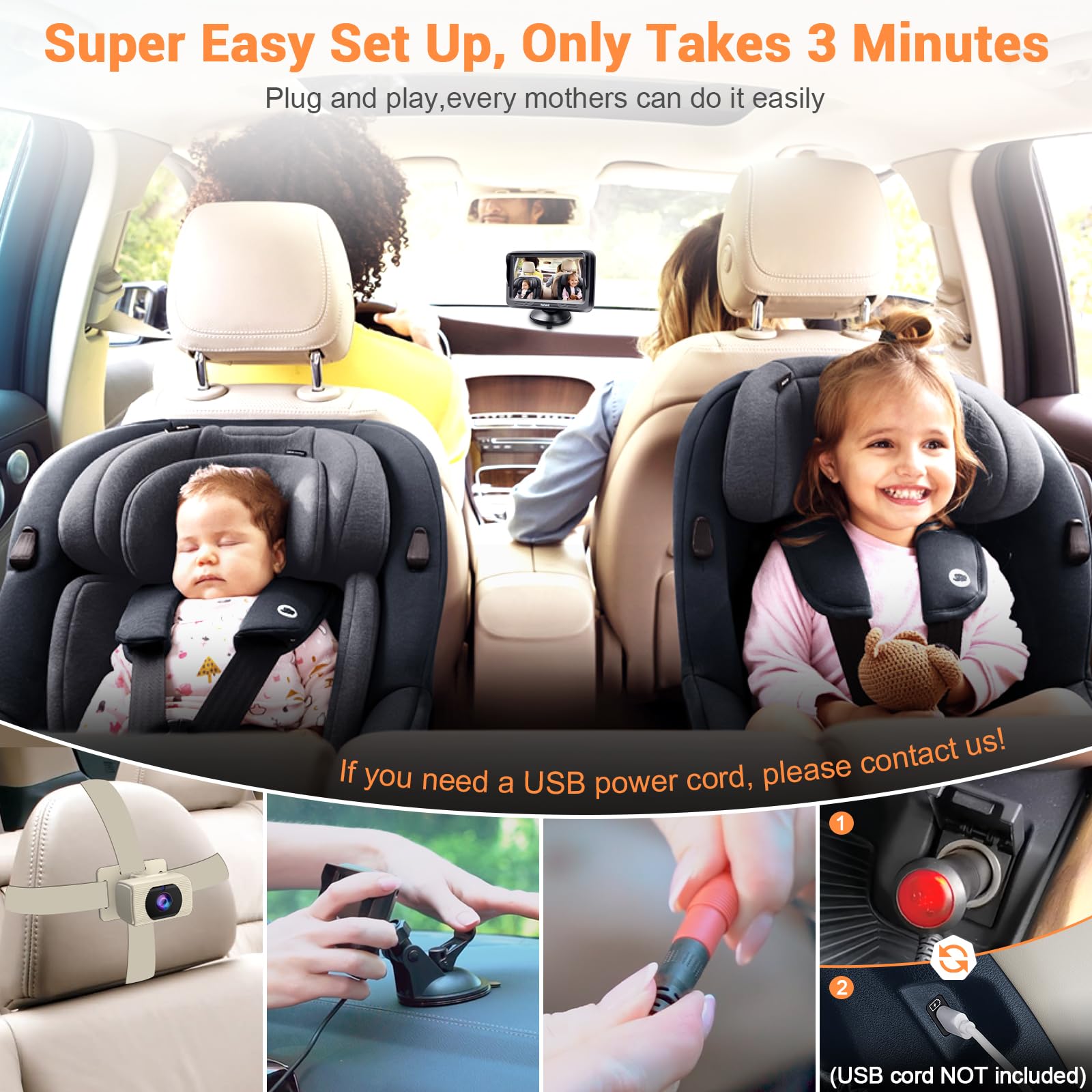 Foto 4 pulgar | Cámara De Coche Para Bebés Rohent Beige 1080p Hd Con Visión Nocturna 150° - Venta Internacional.