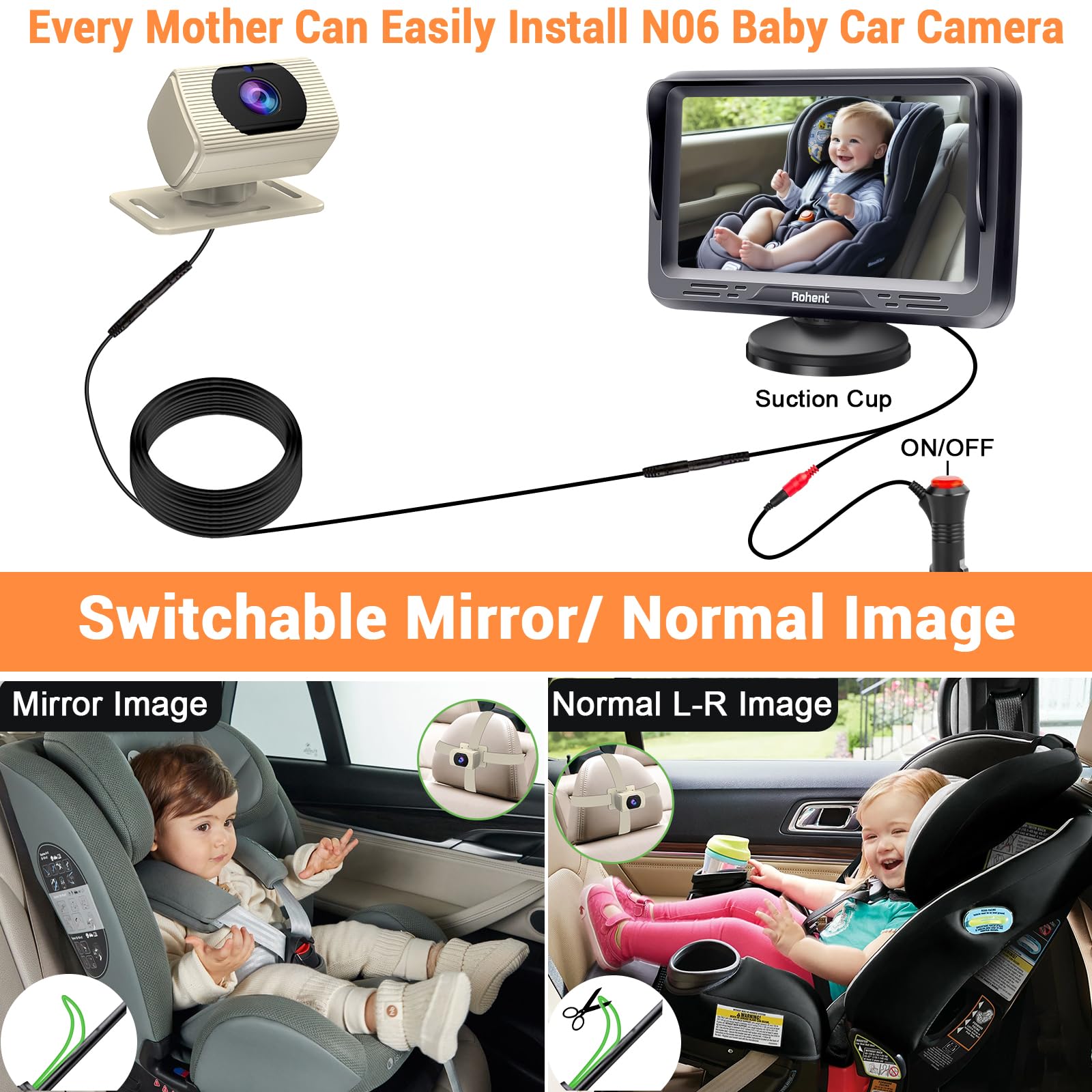 Foto 5 pulgar | Cámara De Coche Para Bebés Rohent Beige 1080p Hd Con Visión Nocturna 150° - Venta Internacional.